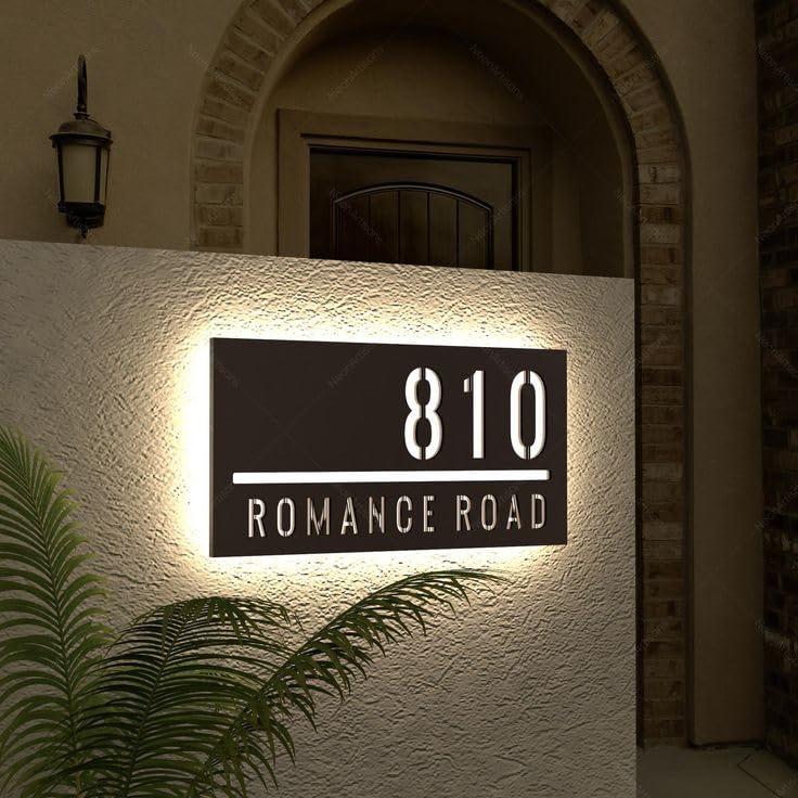 Image of Customized Stainless Steel LED Rectangle Name Plate With House Number for Home Entrance, Flat, House Doors, Stylish, Outdoor & Indoor, Waterproof (15 inch)