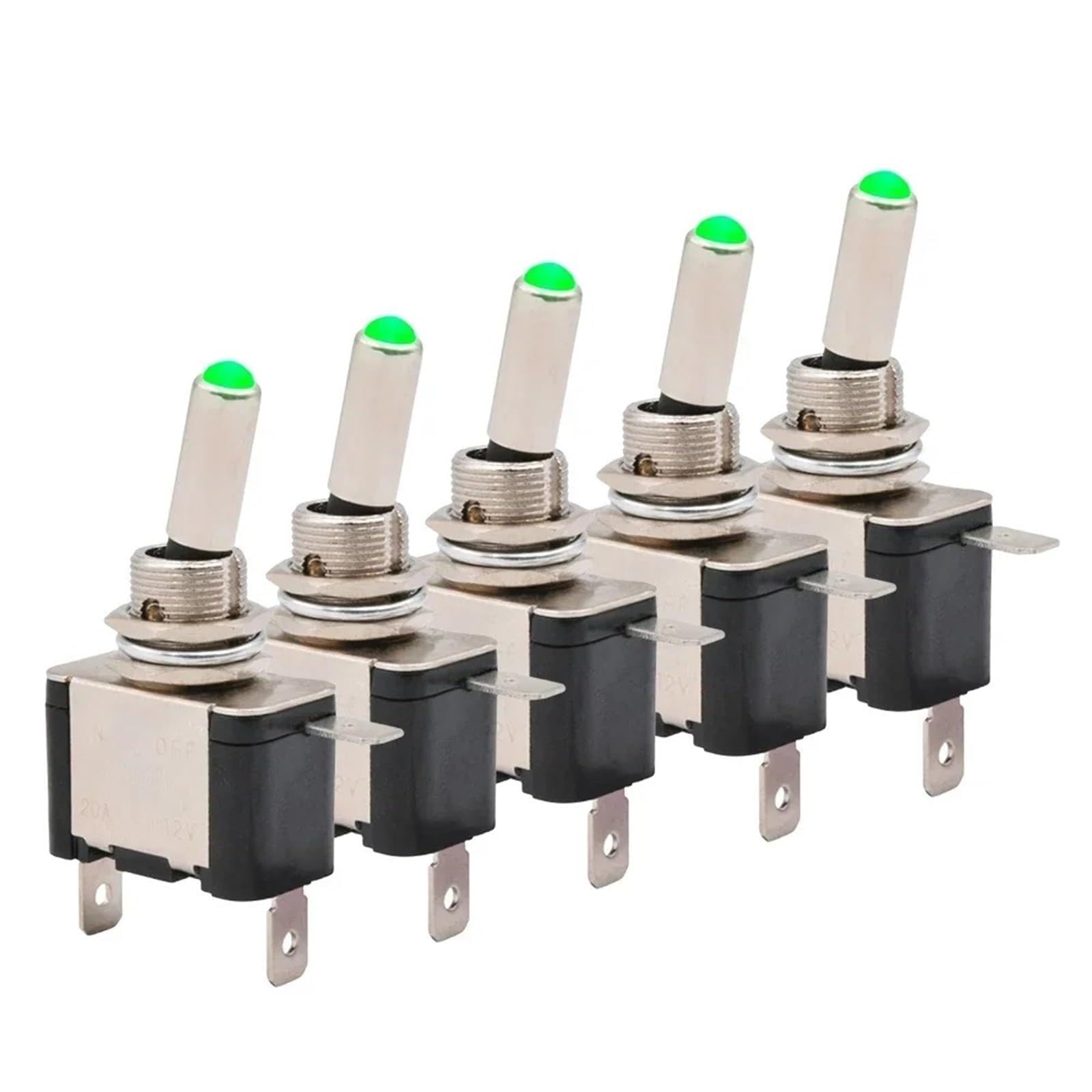 Marineschalter, 5 stücke Beleuchtet 12V DC Kippschalter Rastend 2 Position 3pin EIN AUS 20A LED Licht Rot Grün Weiß for Auto Auto Boot LKW(Green)