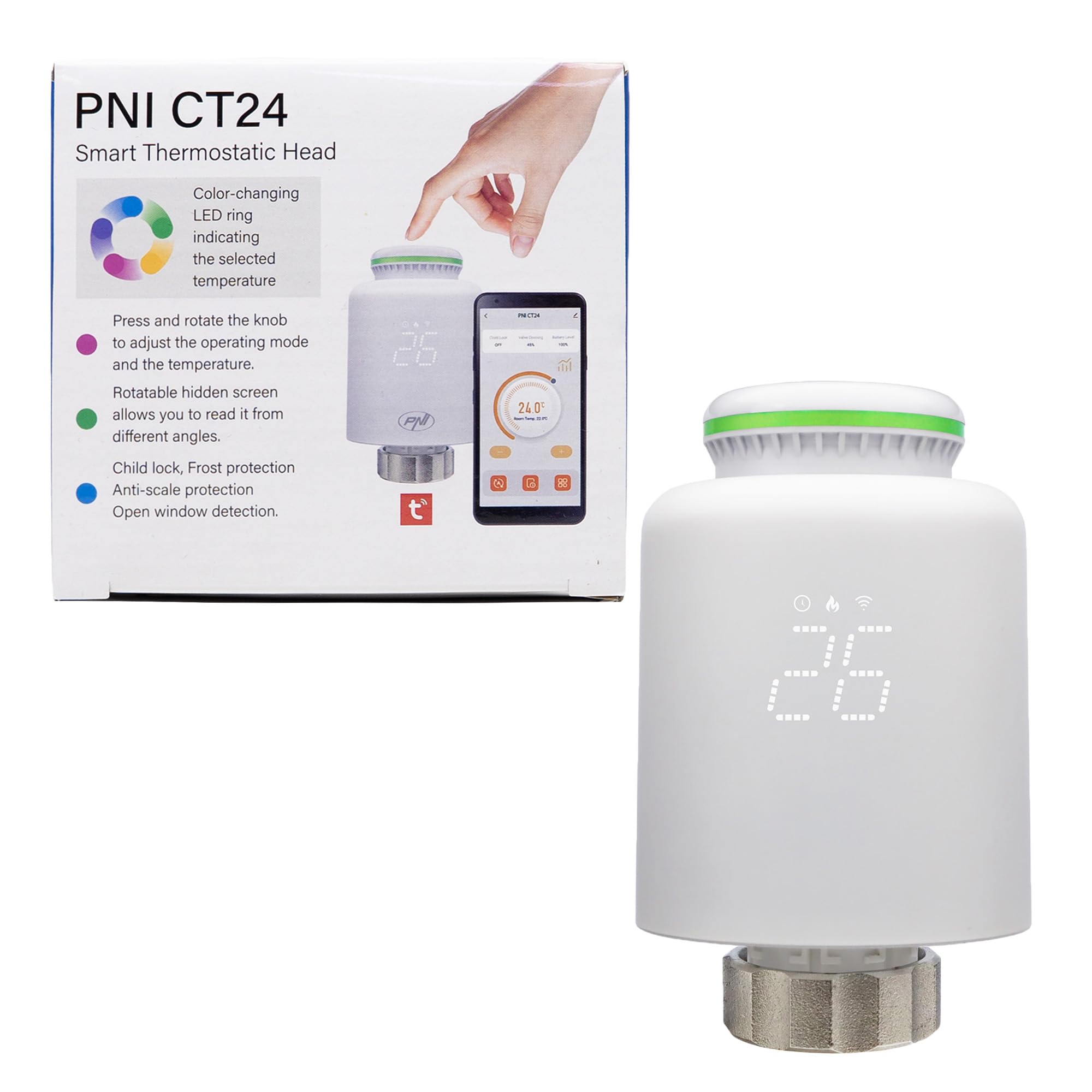 PNI Tuya Smart Mobile - Testina termostatica CT24 per radiatore, colore: bianco