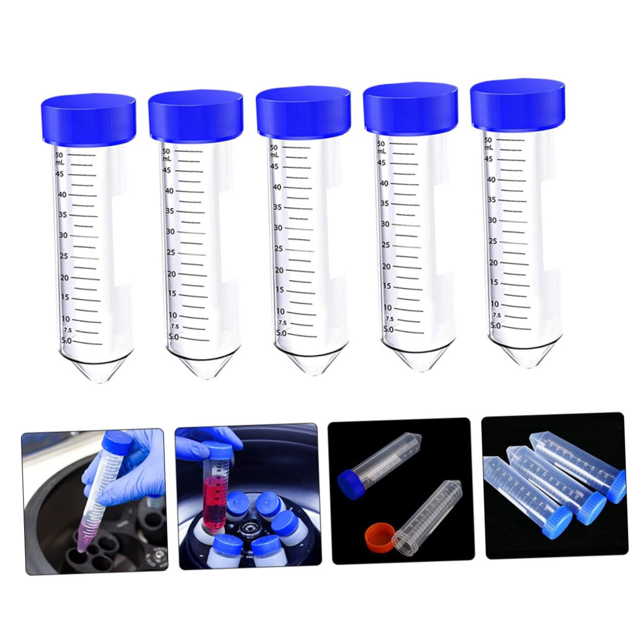 Cabilock Provette Centrifughe Coniche Blu 50ml in Plastica, 50 Pezzi | Scala Chiara, Tappi a Vite, Posizioni Ventilate e Chiuse, per Biologia Molecolare e Biochimica Colore Casuale