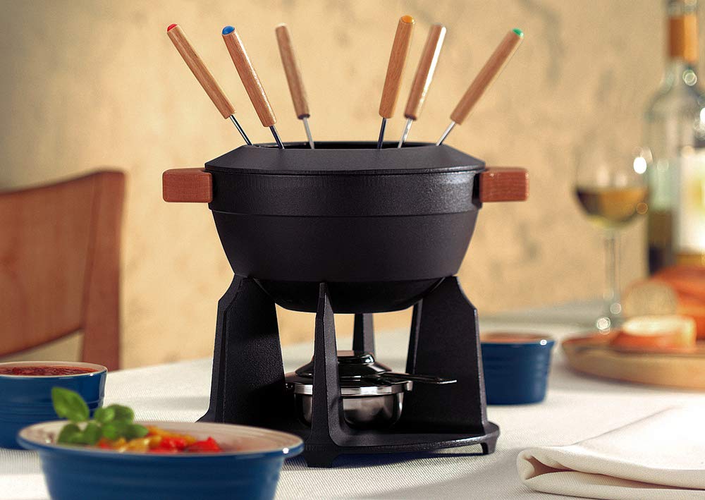 Service à fondue 6 personnes en fonte émaillée - Très stable - Brûleur
