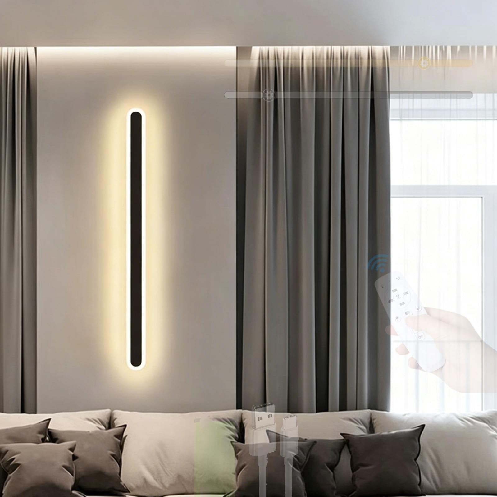 Apliques de pared LED recargables negros de 60cm con mando 8