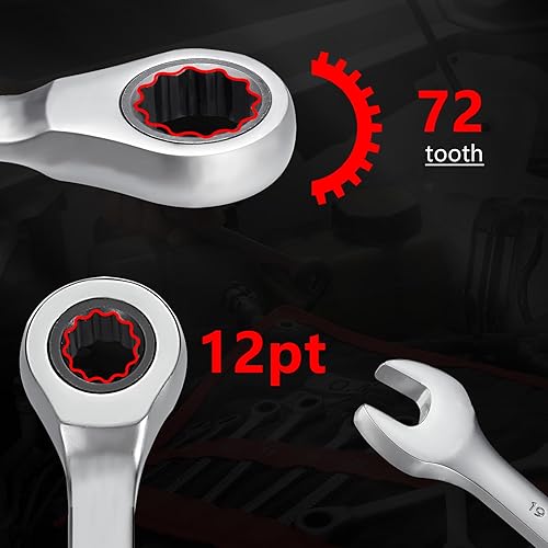 Miniatura 4 de Juego de llaves de 14 piezas, llaves de trinquete versátiles para reparaciones automotrices eficientes, juego de llaves combinadas de grado