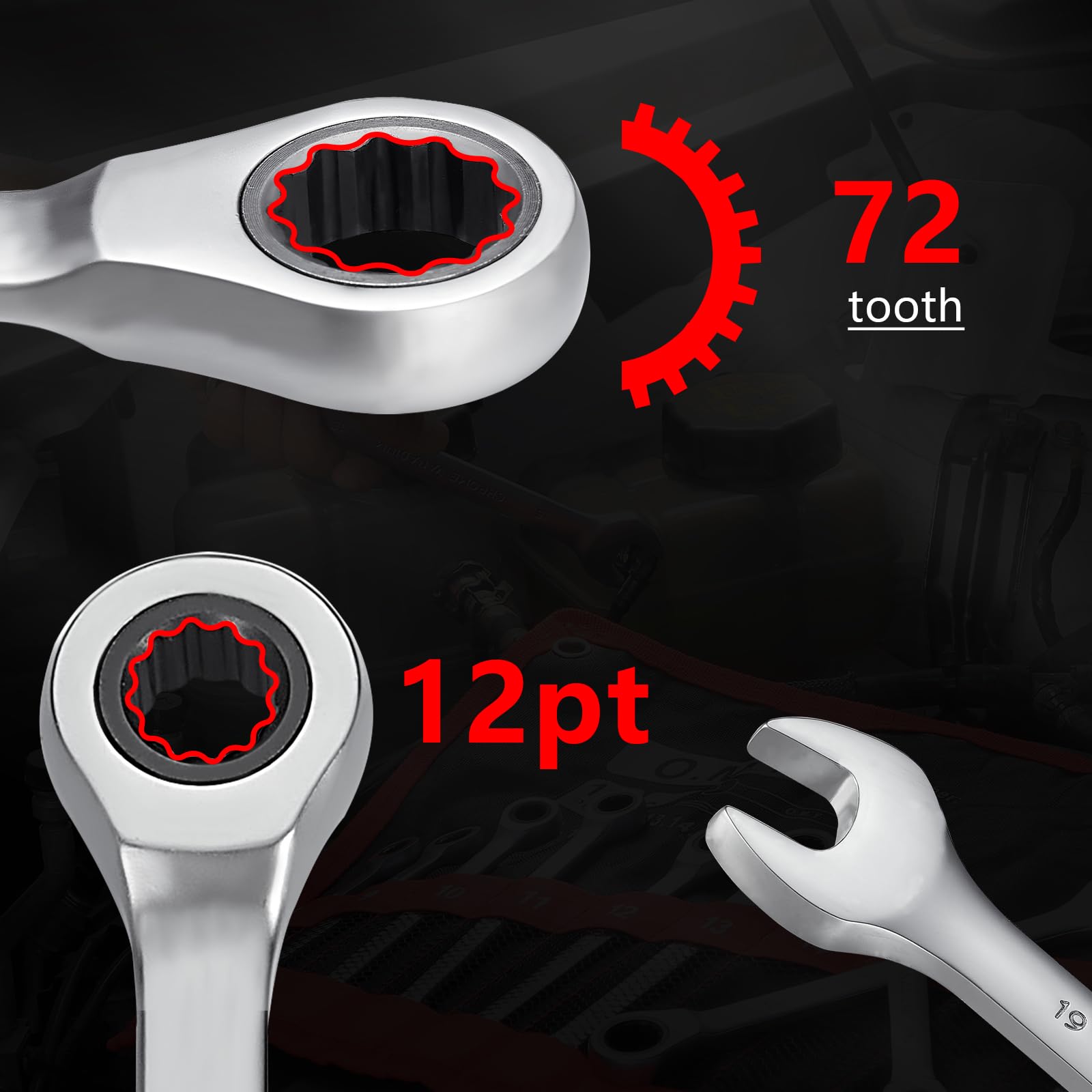 Hantinstom Juego de 12 llaves de carraca versátiles para reparaciones automotrices eficientes, juego de llaves combinadas de grado profesional