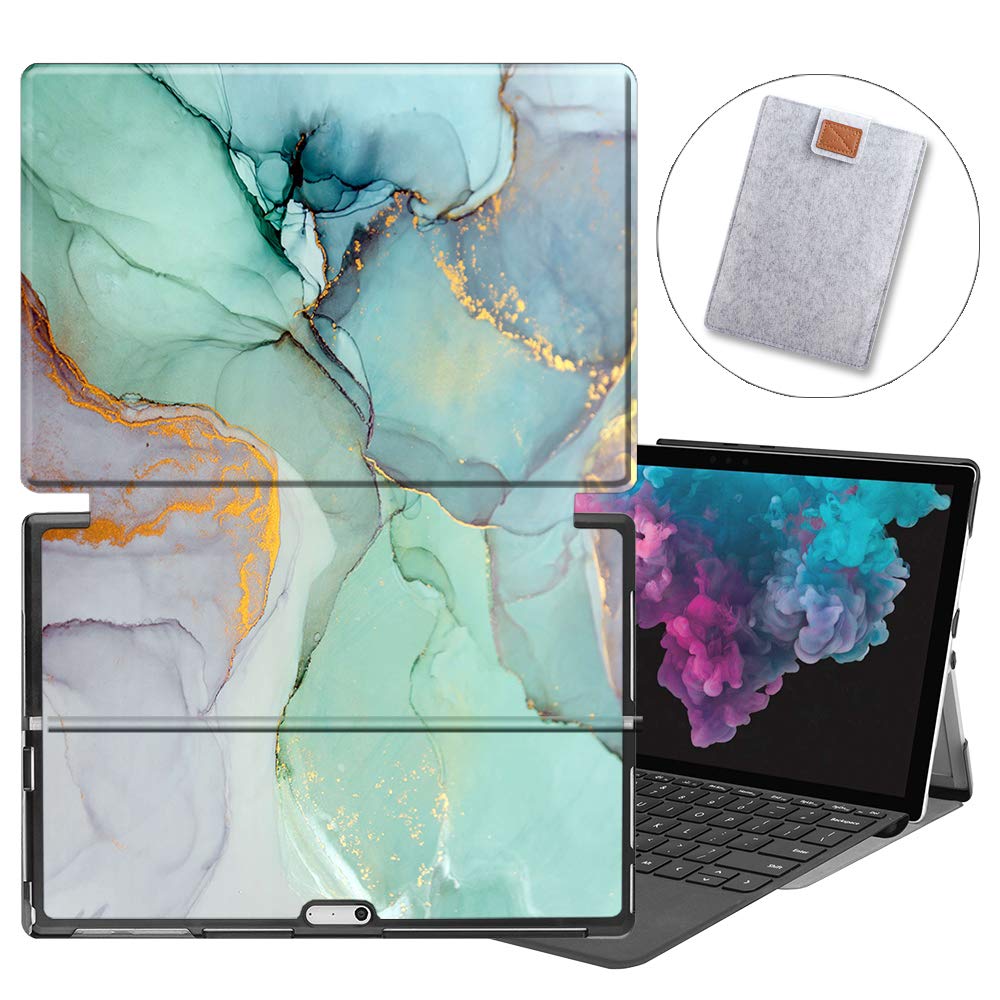 MAITTAO Surface Pro 6 case, Smart Slim Folio Stand Type Cover Keyboard for Microsoft Surface Pro 6 / Surface Pro 5 2017 / Surface Pro 4 12.3 inch & Tablet Sleeve Bag 2 in 1 Bundle, Creative Marble 5