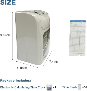 Auto-Align Employee Time Clock for Small Business, LCD Attendance Punch Clock Machine with 50 Time Cards, Paper Card Recorder with Ink Ribbon & Security Keys for Office Payroll Tracking, 1 Pcs