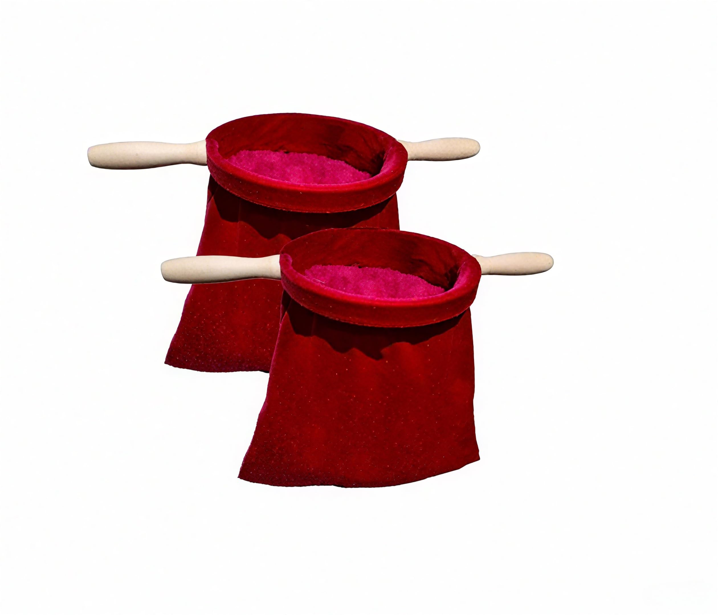 Set of 2 Red Velvet Church Offering Bags with Wooden Handles | Tithe & Offering Collection Baskets for Altar Supplies, Communion | Blessac Style