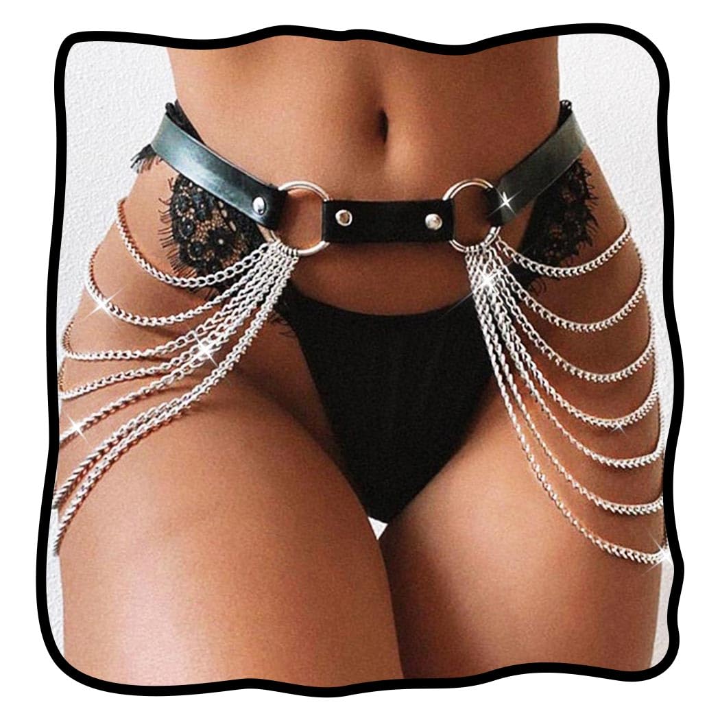 Punk Layered Body Chain Leather Waist Chains Black Dance Tassel Belt Belly Accessories Jewelry for Women and Girls-image-24