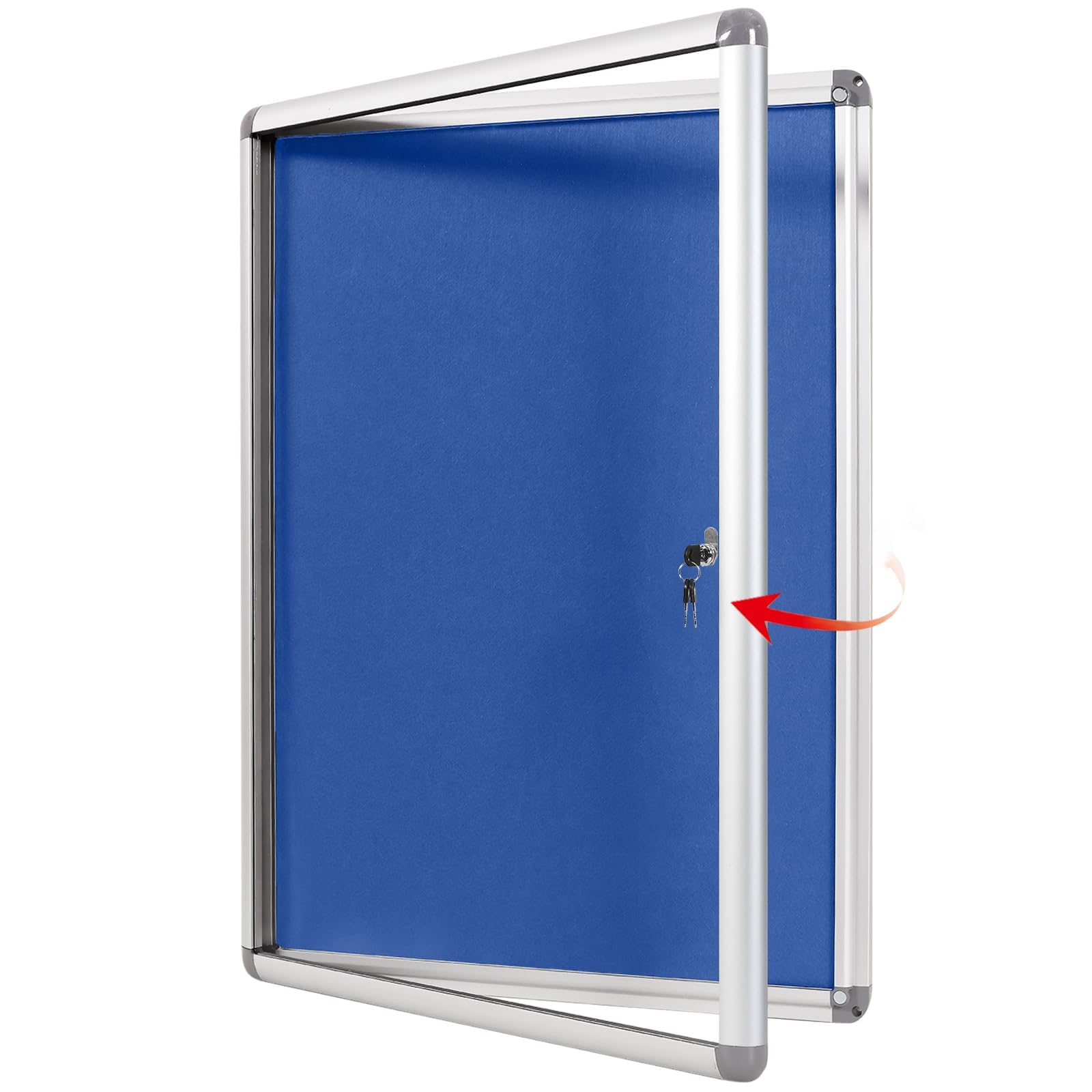 SWANCROWN Lockable Notice Board 900x600mm, Tamperproof Display Pin Board for Office Commerce School Home, Blue Felt โ image 1