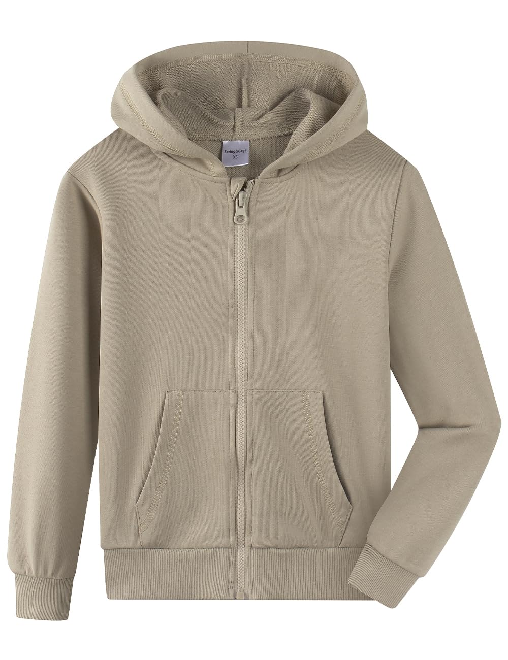 Spring&Gege Kapuzenpullover Jungen Zipper Hoodie Sweatjacke Basic Einfarbig Baumwoll Kapuzenjacke für Kinder (Haferflocken, 13-14 Jahre)