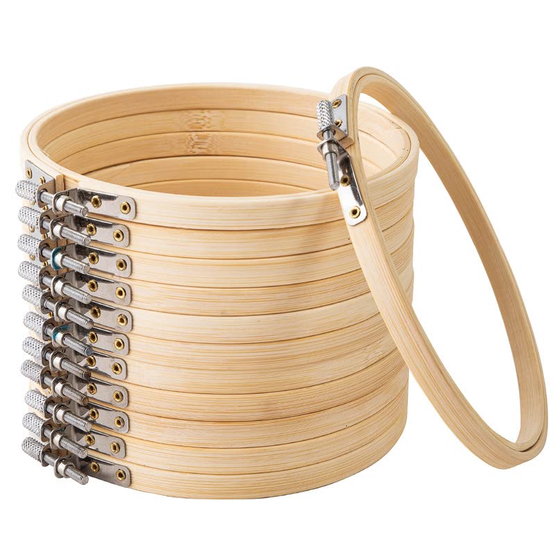 MATCHNEEmbroidery Hoop 12PCS 7 inch Cross Stitch Supplies & Needlework Supplies Easily Loosen/Tighten Bamboo Wooden Hoops for Crafts…