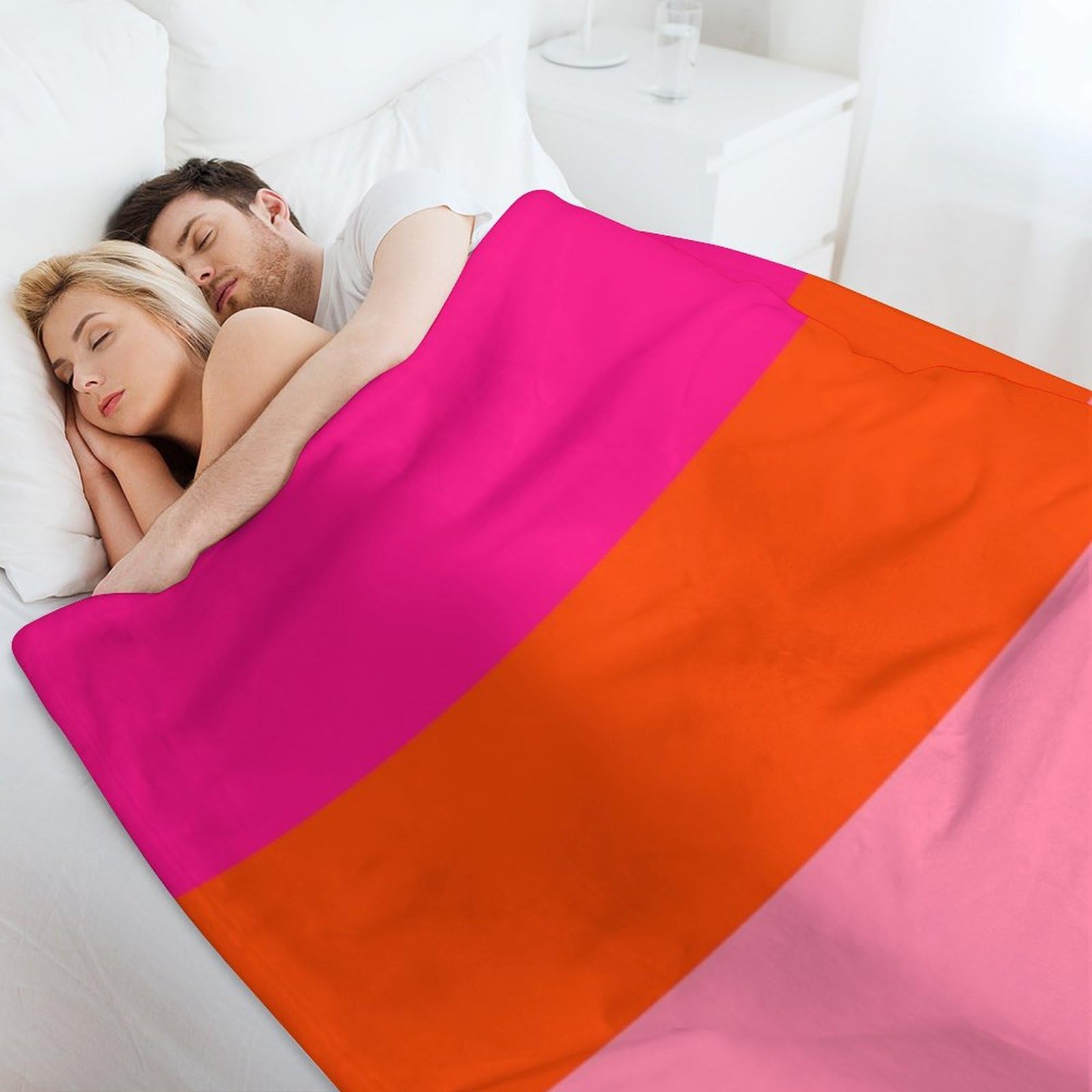 Weiche, gemütliche Überwurfdecke, Streifen in Pink und leuchtendem Orange, waschbar, leichte Decke für Couch, Sofa, Bett, Büro, warme Plüschdecken für alle Jahreszeiten, 152,4 x 203,2 cm