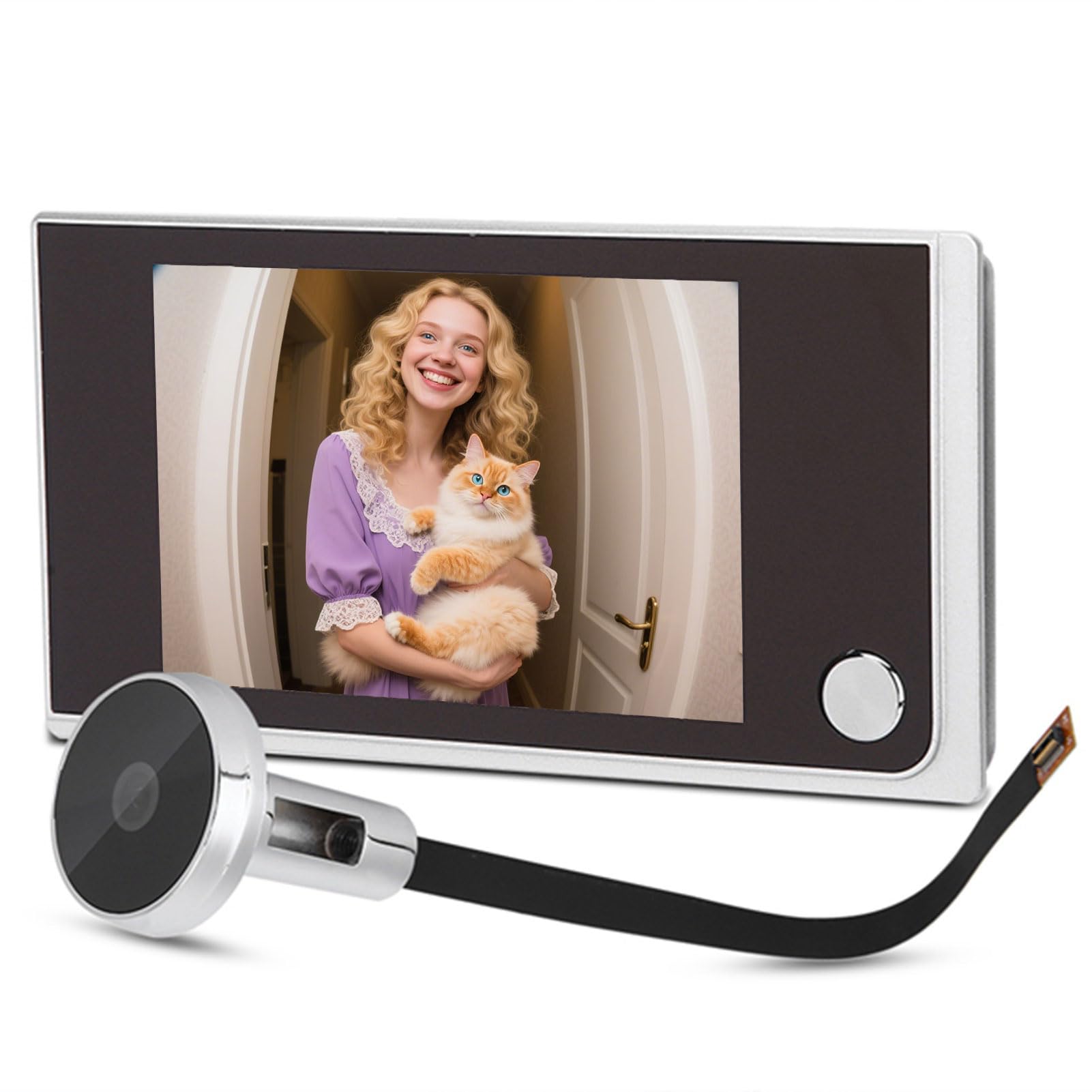 Cámara de Mirilla electrónica para Puerta de 3,5 Pulgadas con Timbre Digital de 120 Grados, Visor de Puerta de Baja Potencia, Timbre Digital LCD