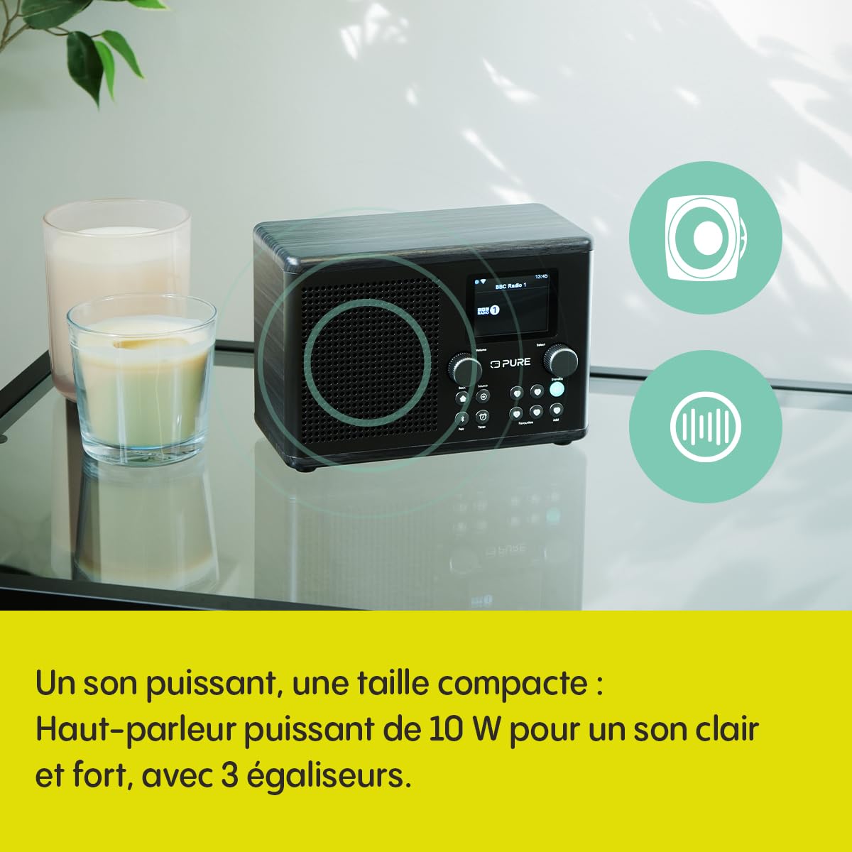 Pure Classic H4i – Radio Internet avec WiFi, Dab+, FM, Bluetooth 5.3 et USB – Haut-Parleur 10 W – Écran Couleur 2,4" – 150 Stations – Minuterie Sommeil et Cuisine – Entrée AUX – Noir