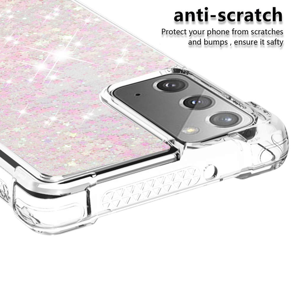 Transparent Liquid Case für Galaxy Note 20 Silver, Gel Silicone Phone Case Glitter Floating Liquid Cover Ultra Slim Bumper Case Sparkly Back Case Resistant Hard Compatible with Samsung Galaxy Note 20