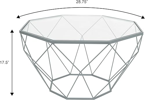 Miniatura 3 de LeisureMod Malibu - Mesa de centro octágono de 31 pulgadas, moderna mesa de cristal templado con parte superior de cristal templado y marco