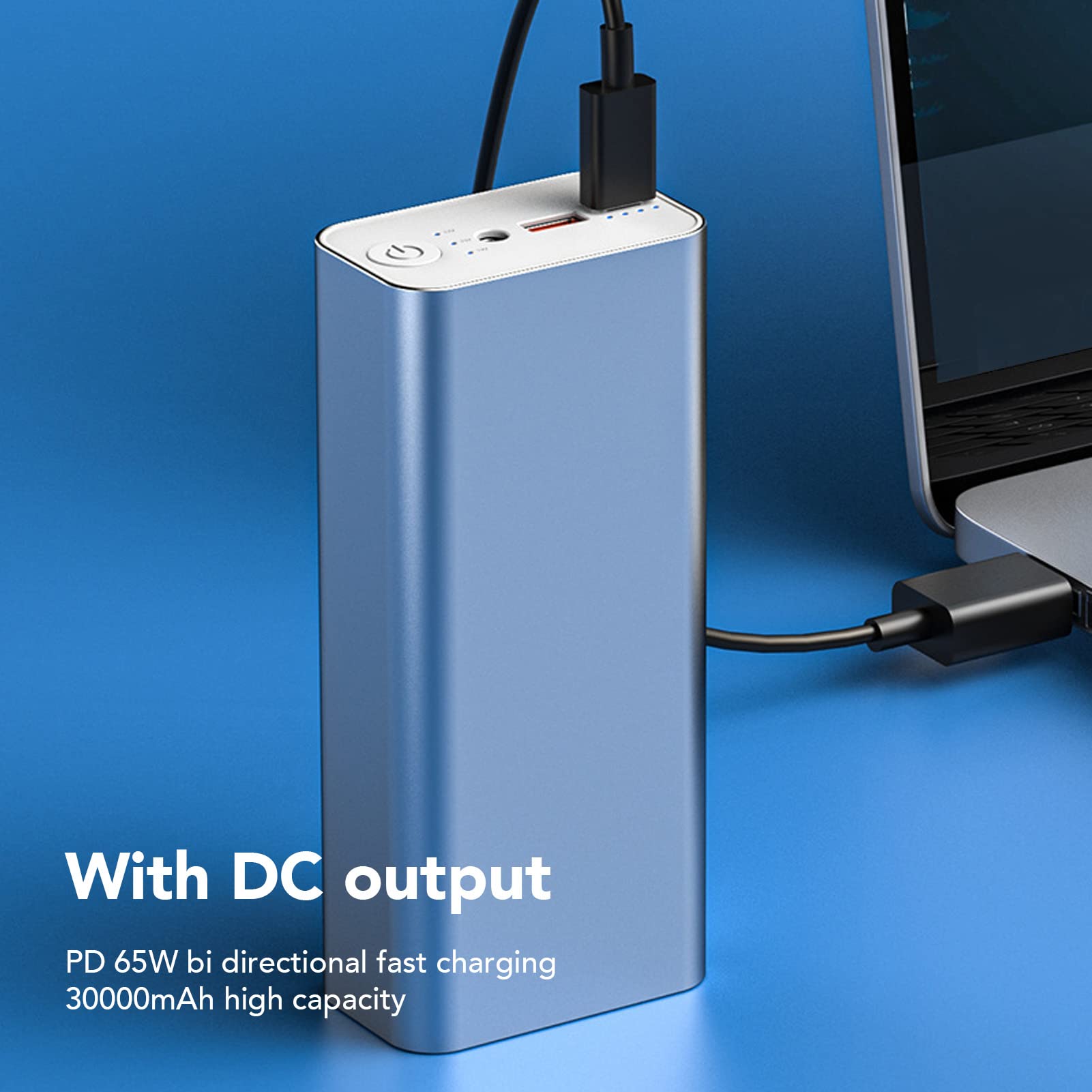 65 W 30000 MAh Przenośna ładowarka Power Bank do Laptopa, Bezprzewodowy Power Bank Szybkie ładowanie do Telefonu PC, Obudowa ze Stopu Aluminium, Interfejs DC