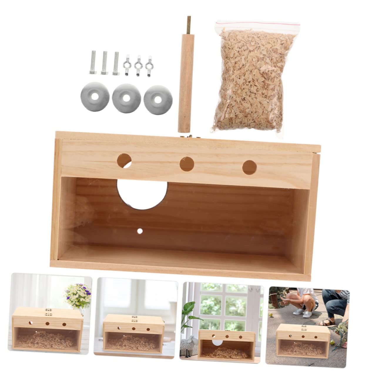 Housoutil Casetta per Uccelli in Legno, Scatola per Allevamento, Beige | Parrocchetti e Cocorite, Design Pratico Rifugio Caldo, Facile da Pulire per Uso Esterno