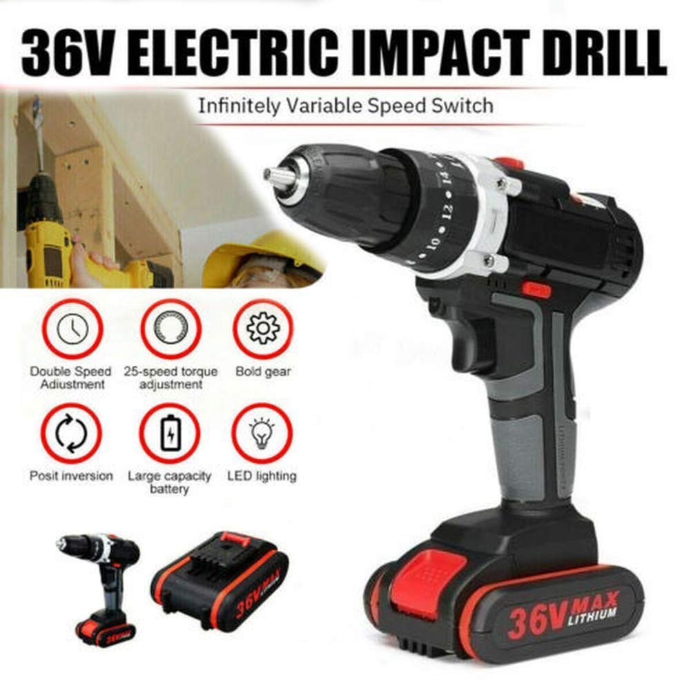 Trapano Avvitatore a Batteria 36 V Avvitatore Elettrico Coppia Massima 28 NM, Trapano Avvitatore a Batteria 3 in 1 Trapano Elettrico Senza Fili Cacciavite a Batteria Mini Trapano U