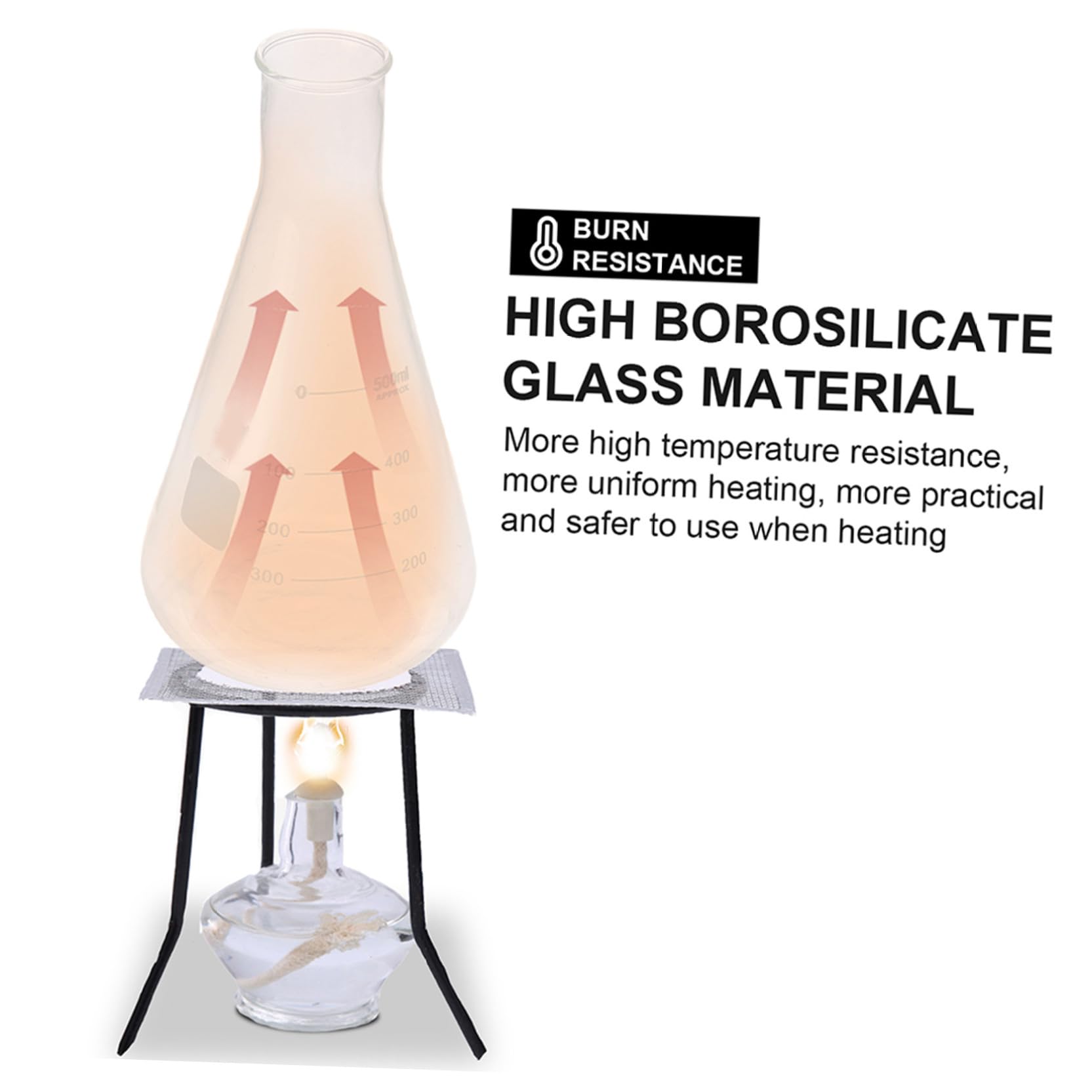 VALICLUD Flacon Conique en Verre Borosilicate Haute Résistance 500ml, Lot de 4 Pièces, Fioles de Laboratoire Épaisses pour Outils D'expérimentation Scolaire et Usage Scientifique