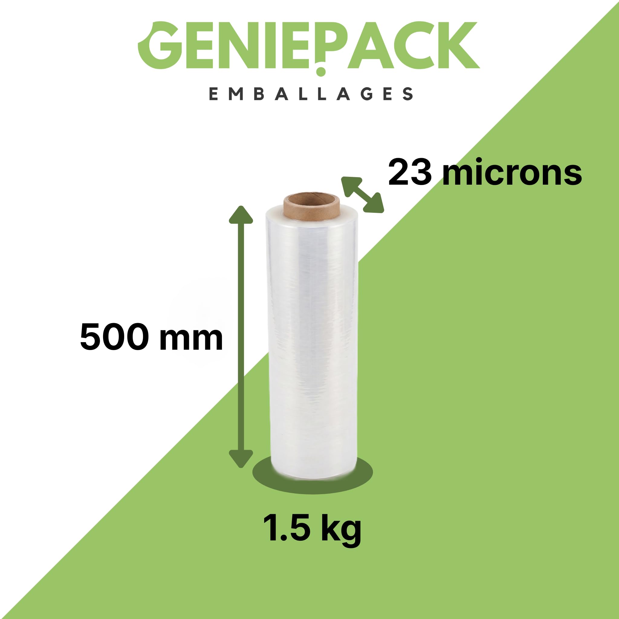 Film Étirable Transparent 500 mm x 23 Microns 1,5kg Lot de 12 Rouleaux