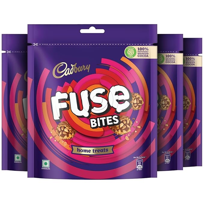 Cadbury Fuse Peanut & Caramel filled Chocolate Home Treats, 108.5g, Pack of 4 at Rs. 288