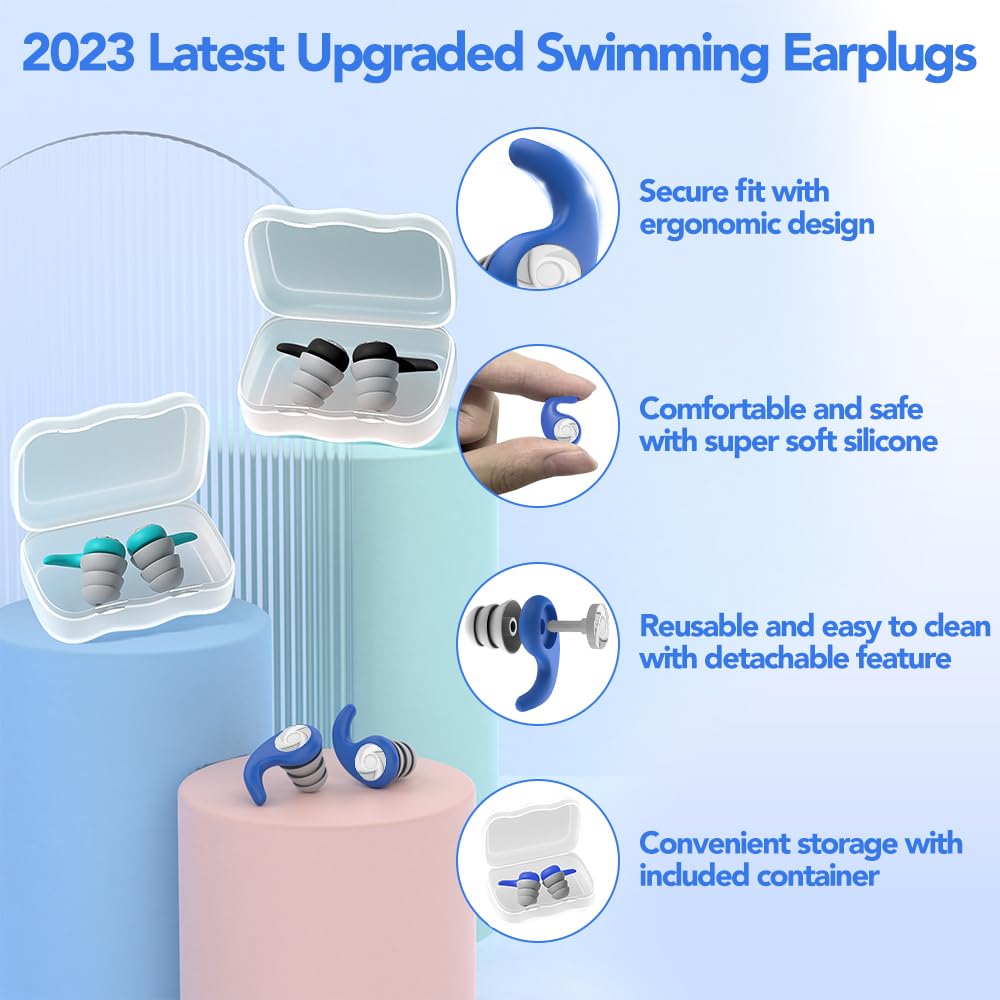 Tappi per le Orecchie da Nuoto per Adulti - 3 Paia di Tappi per le Orecchie in Silicone Morbido e Impermeabile per Nuotatori, Perfetti per il Surf, lo Snorkeling, la Piscina e la Doccia