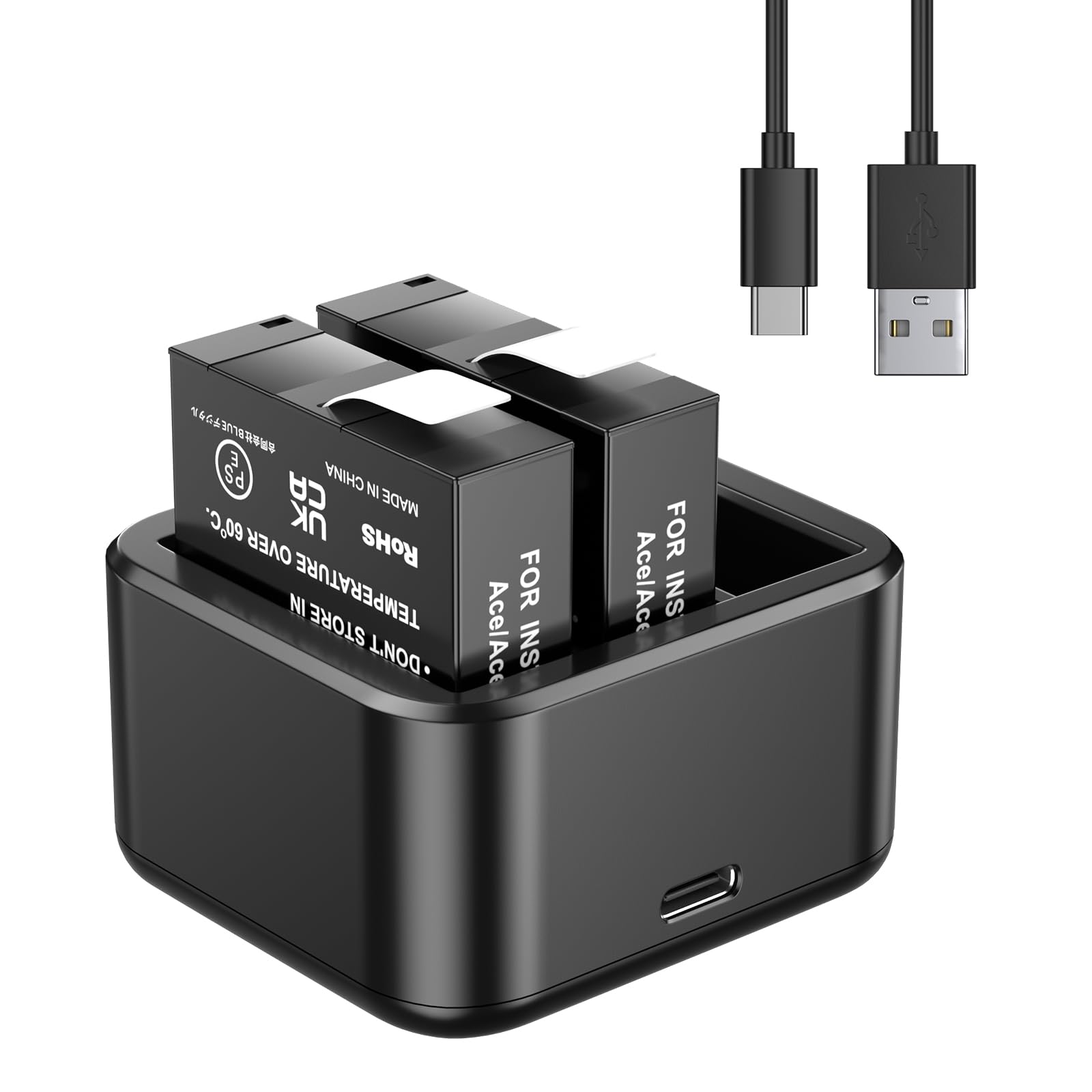 CITYORK Kit 2 Batterie 2400mAh E Caricabatterie Triplo LCD Per Insta360 Ace Pro/Ace, Ricarica Veloce, Protezioni Multiple