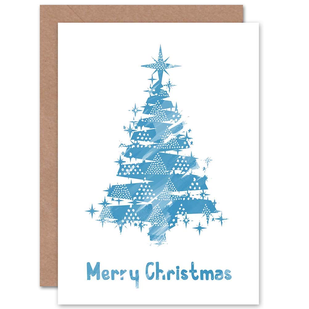 Christmas Xmas Cool Blue Tree Blank Greeting Card With Envelope