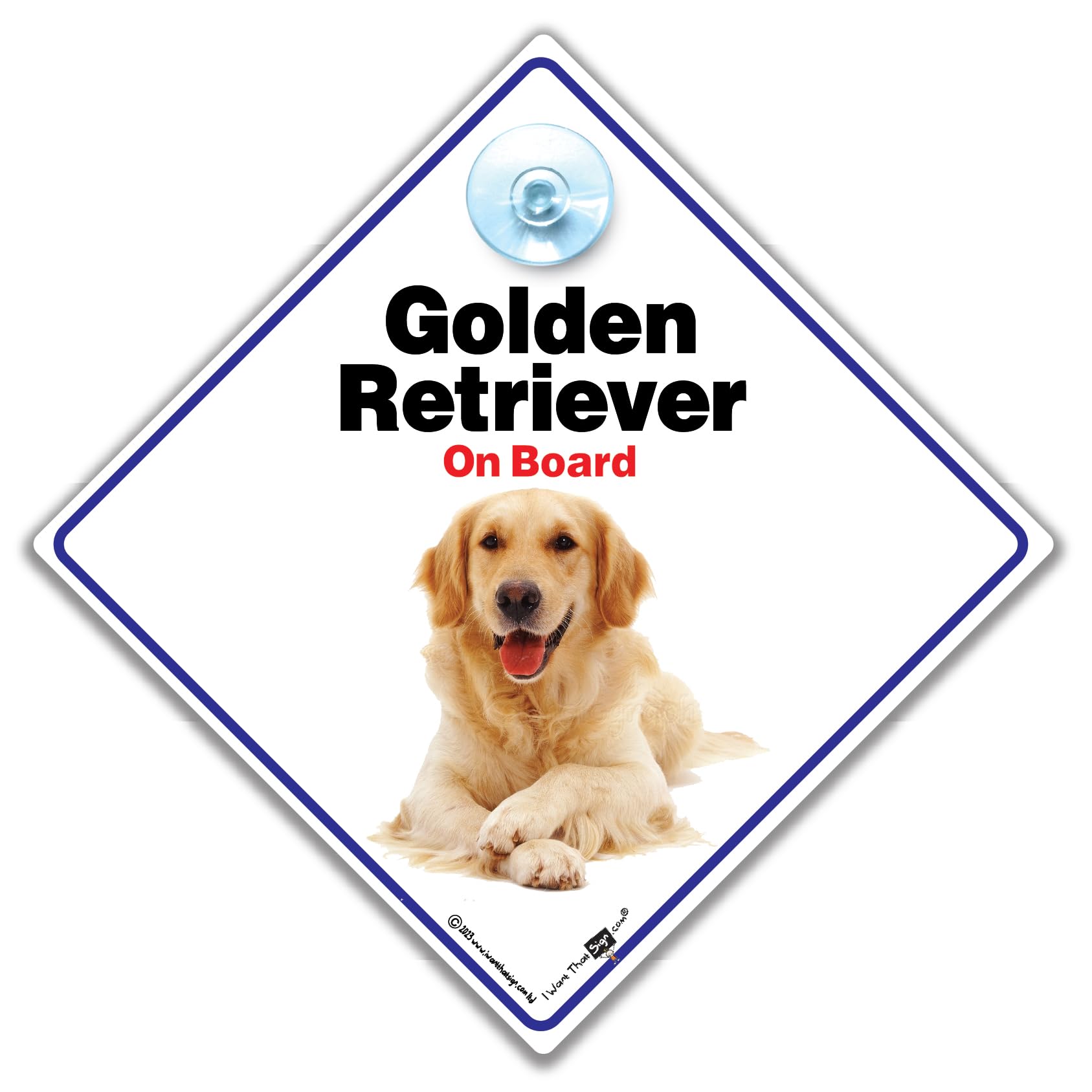 Iwantthatsign.com Golden/Blue Retriever Car Sign Retriever Sign, Dog Sign, Dog On Board Sign, Retriever Dog Sign, Dog Car Sign, Fur Baby Sign, Dog Vehicle Sign 14 Cm X 14Cm X 2Cm