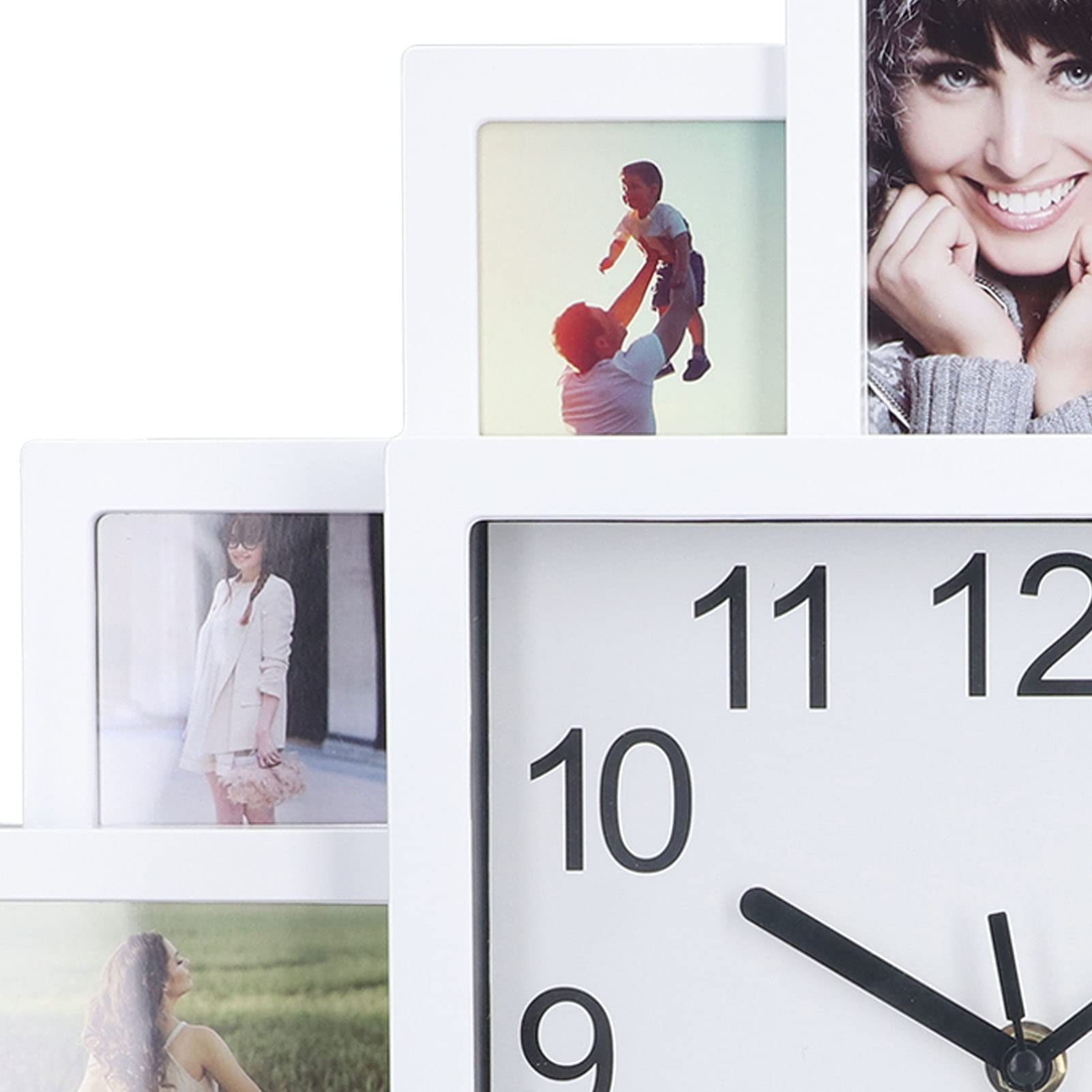 Reloj de Pared con Marco de Fotos Blanco de 15,35 Pulgadas, Reloj Personalizado con Múltiples Fotos para Decoración del Hogar, Reloj de Pared para Sala de Estar Y Dormitorio