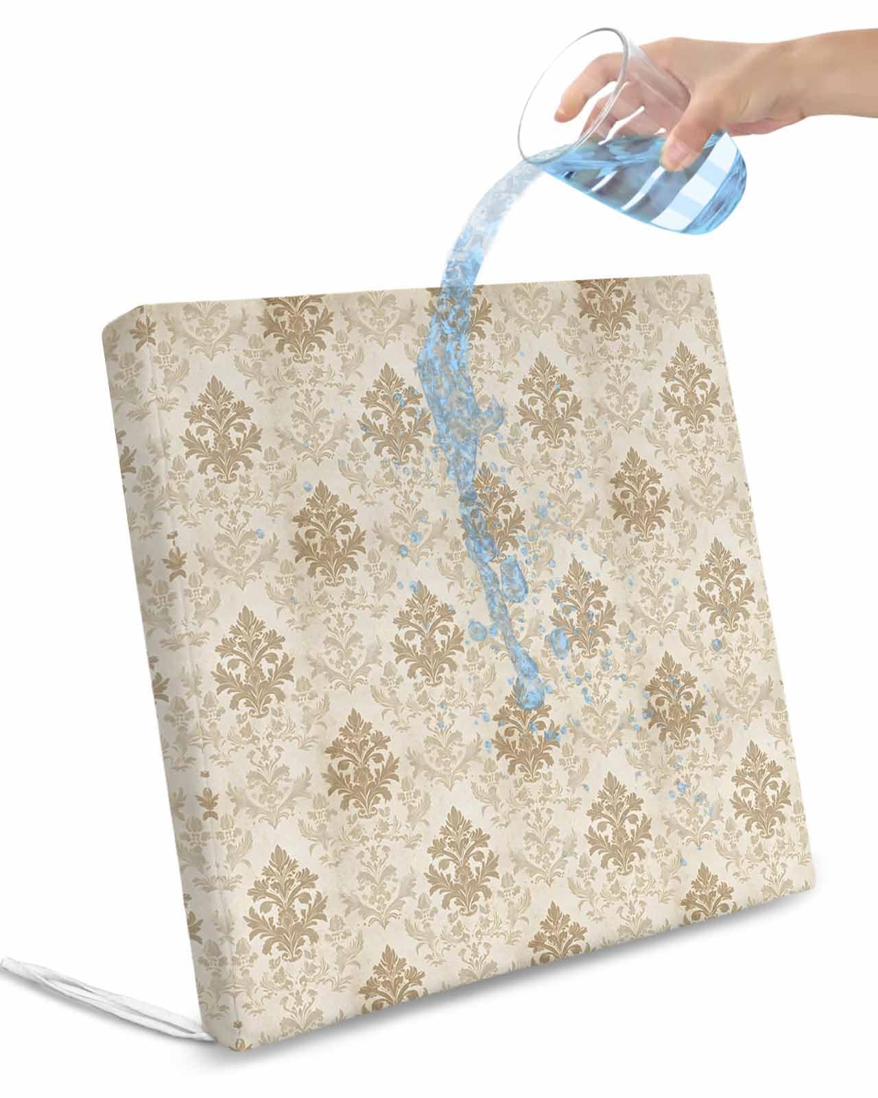 Hokiten Boho Ethnic Outdoor Cushion Chair Cover Set of 4 - Waterproof Couch Seat Covers, Brown Neutral Aesthetic Abstract Flowers Patio Furniture Protector Cushions Slipcovers for Sofa/RV, 22