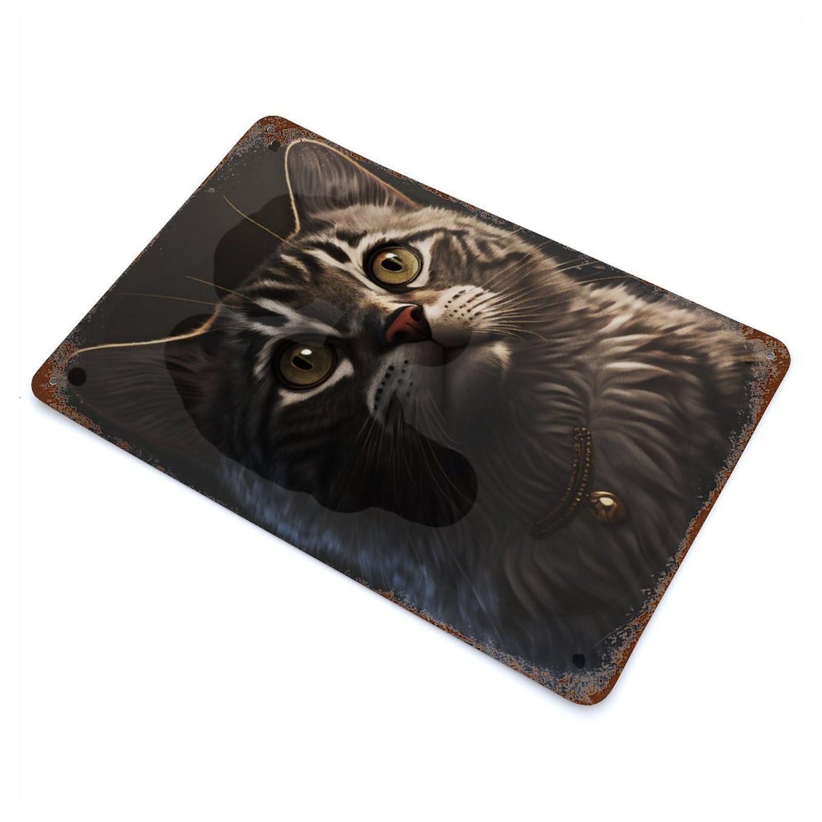 Hopeful Cat Meme 11.8"x7.9" Distressed Metal Wall Sign, Shabby Chic Decor for Office, Studio And Wall Decor
