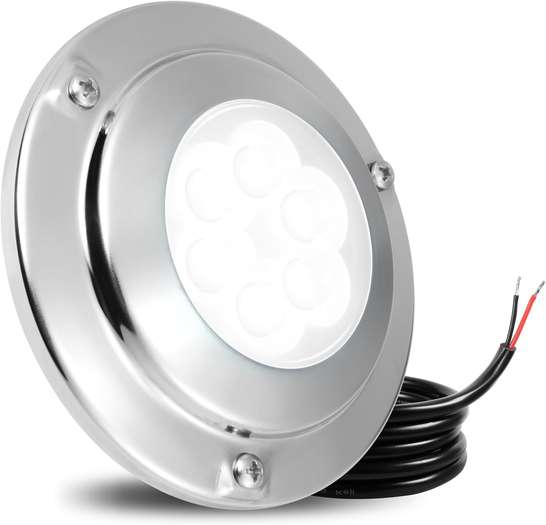 Goldlife 6,000LM Marine Underwater LED Light for Boat, B4-4 White, 4.3" 60W DC10-30V 6LED Dimmable Color-Changing IP68 Submersible Boat Yacht Transom Pontoon Sailboat Light Surface Mount 316 Stainless