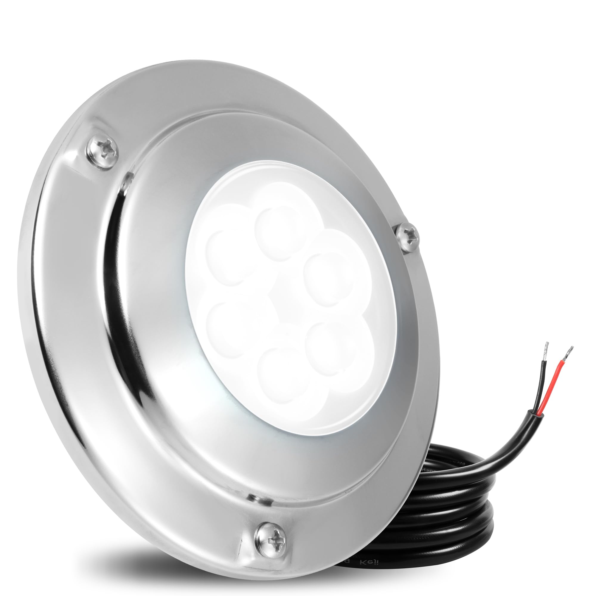 6,000LM Marine Underwater LED Light for Boat, B4-2 White, 4.3" 60W DC10-30V 6LED Dimmable Color-Changing IP68 Submersible Boat Yacht Transom Pontoon Sailboat Light Surface Mount 316 Stainless