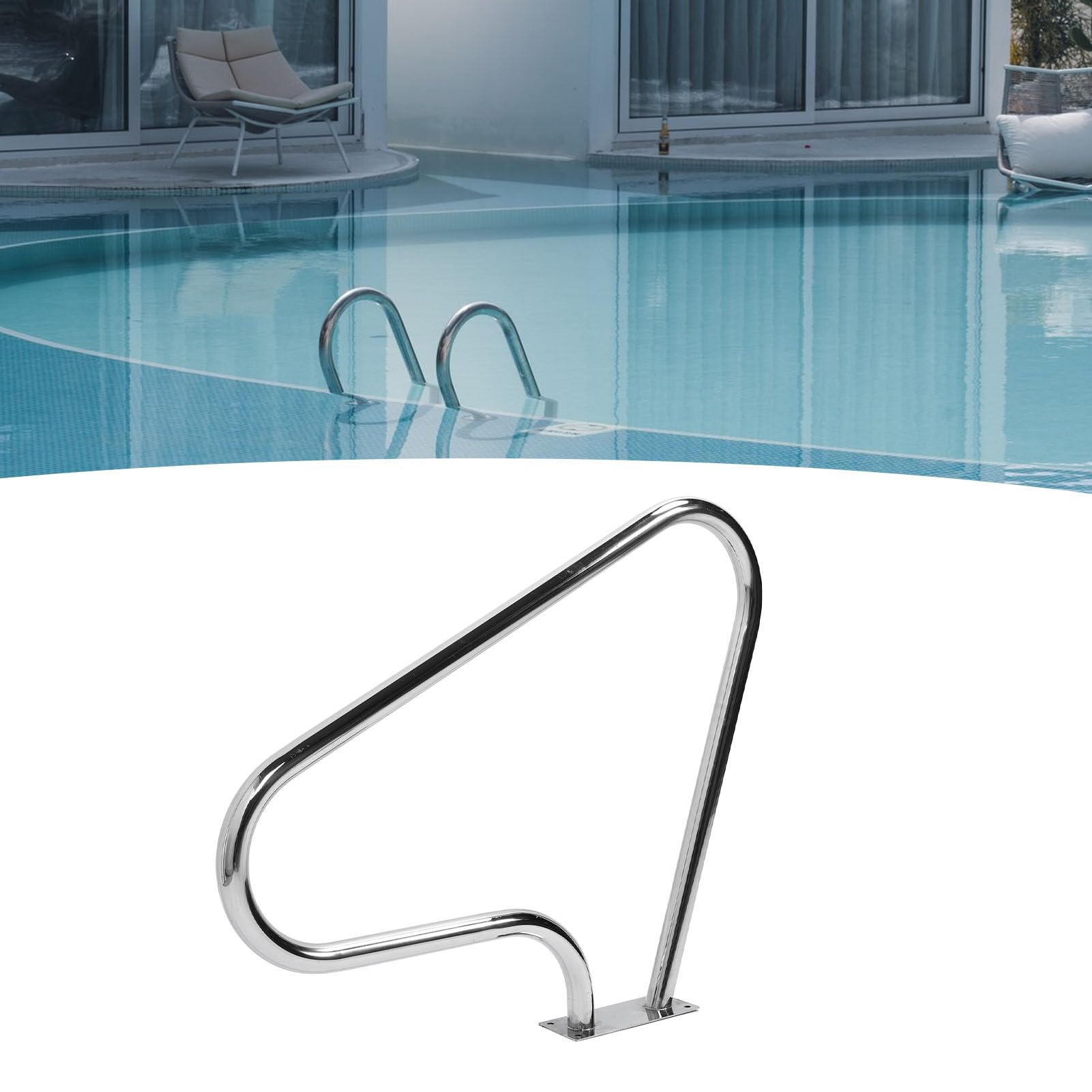 Aramox Pasamanos para Piscina Barra de Agarre para Piscina de Acero Inoxidable 304 40,7 X 31,7 Pulgadas Soporte de Entrada Curvado Pulido con Base Ampliada para Escalones de Privada de Spa de Parque
