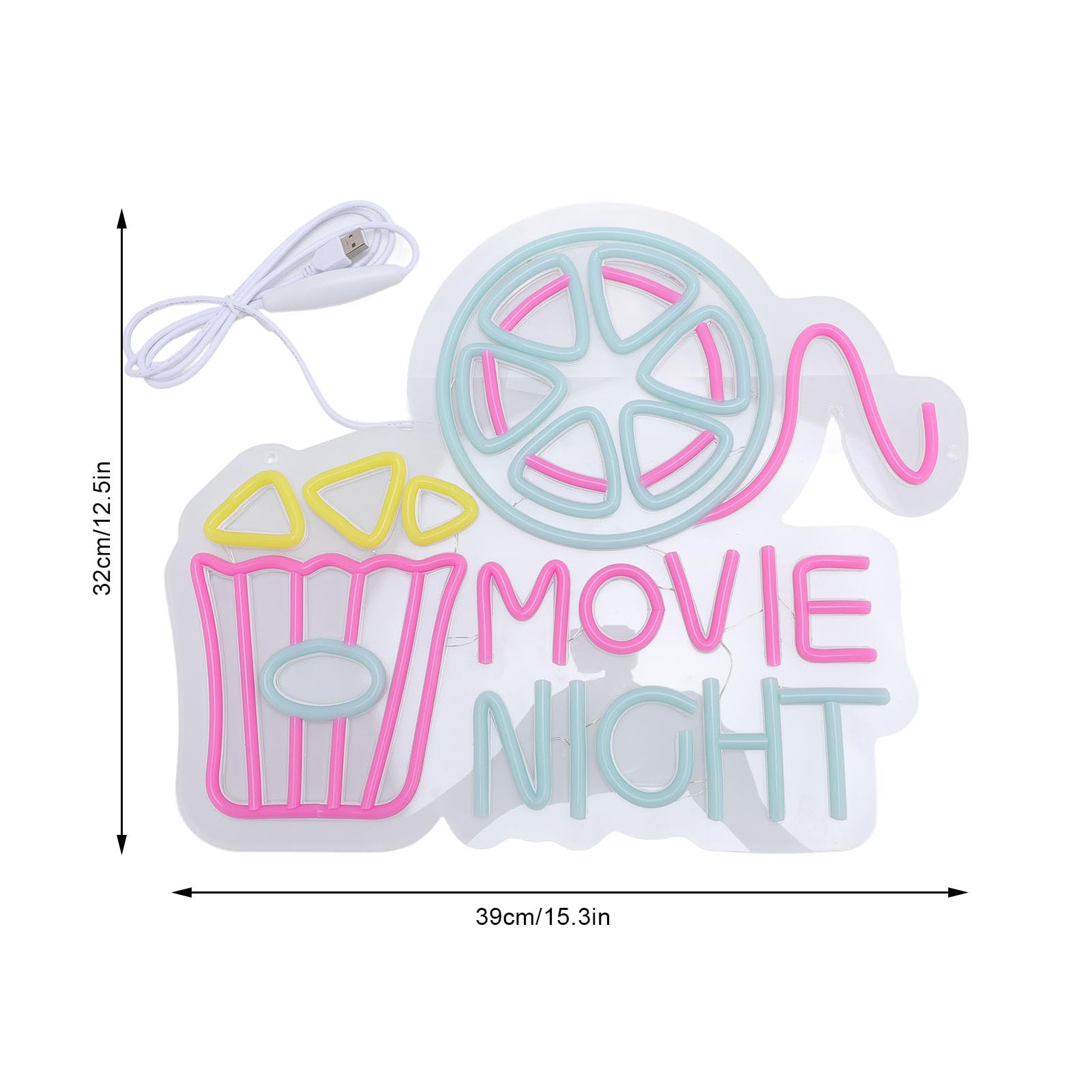 Marhynchus Luce Al Neon a LED per Serata Cinema, Materiale Acrilico, luminosità Regolabile, Insegna Alimentata Tramite USB per Decorazioni per la Casa e Feste