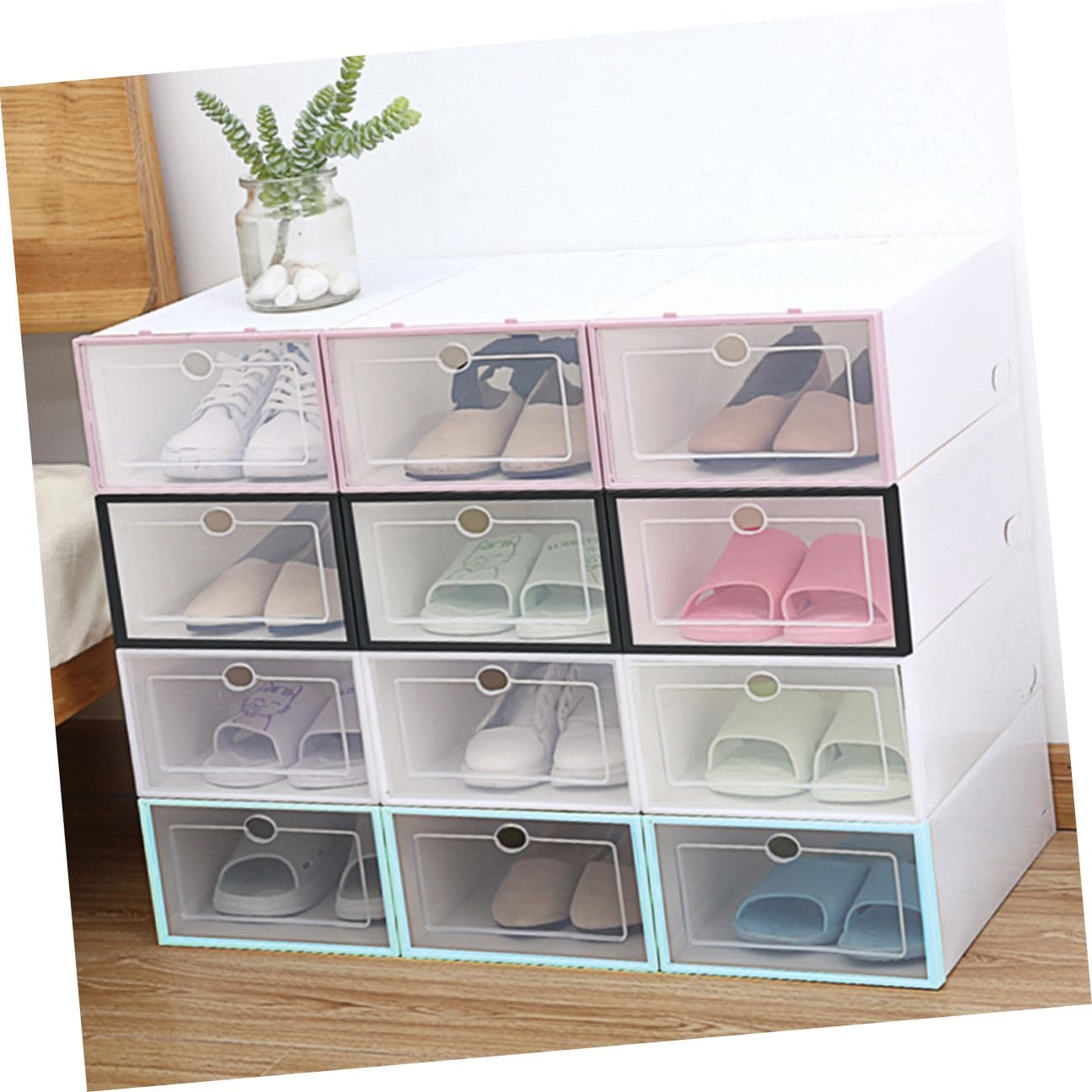 Set 6 Scatole per Scarpe Pieghevoli in Plastica Pp Design Trasparente, Organizer Scarpe Robusto e Salvaspazio per Armadi e Case