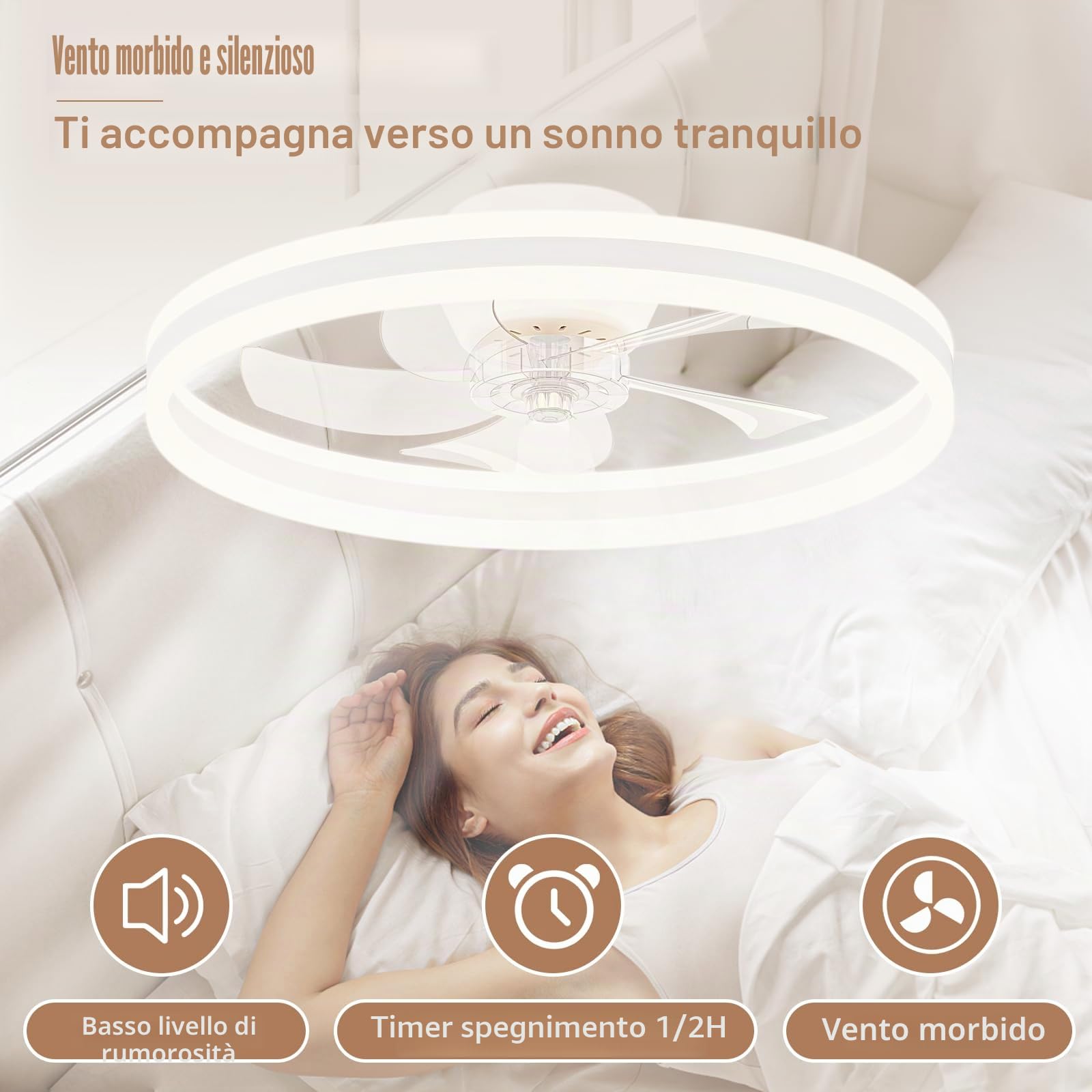 VOLISUN Ventilatore Da Soffitto Con Luce e Telecomando, 6 Velocità E Dimmabile, Lampadario Ventilatore Moderno, Ventilatore Da Soffitto LED Silenzioso Per Camera Da Letto E Soggiorno (Bianco, 50CM)