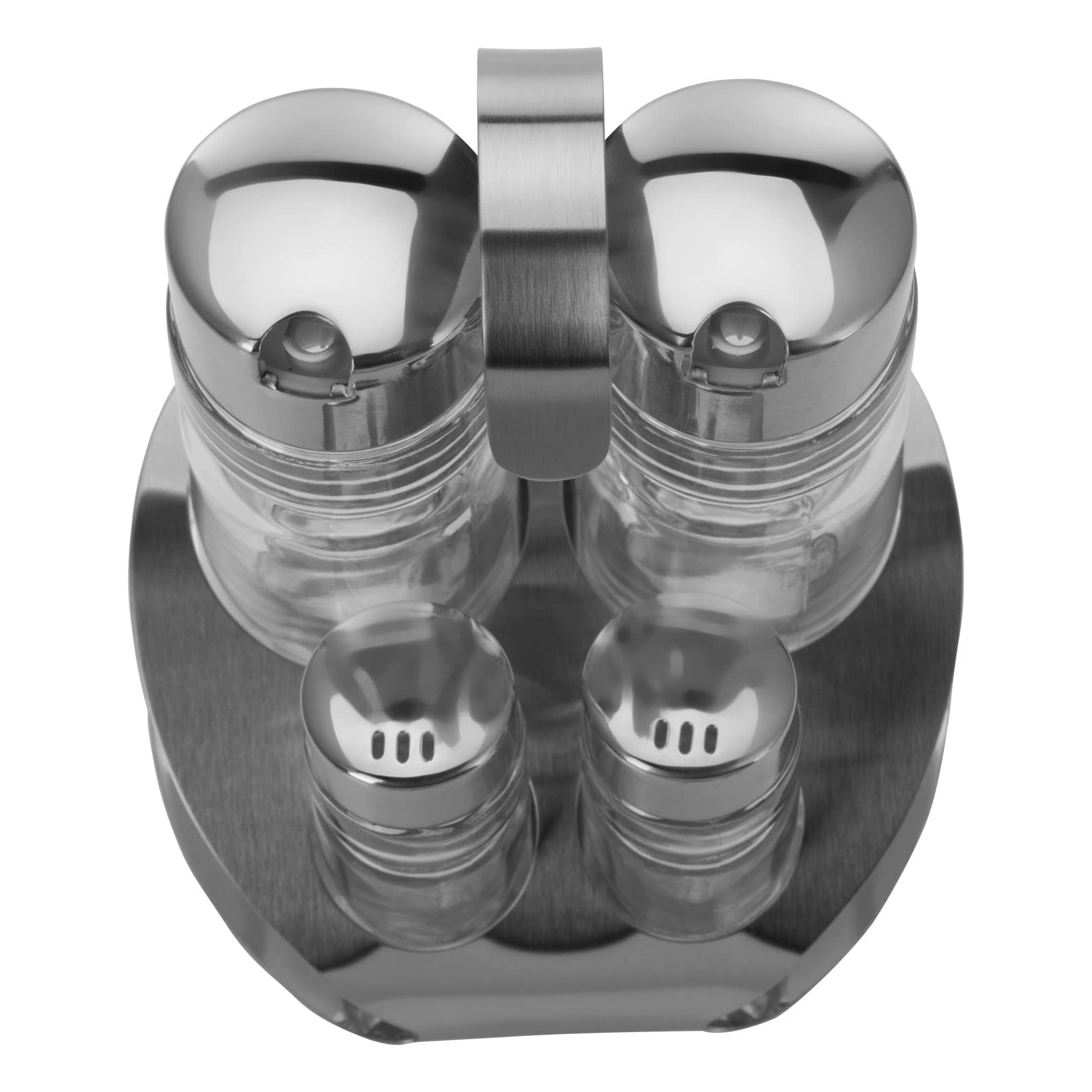 Westmark Ampolliera per sale, pepe, olio e aceto, 5 pezzi, Capacità: 2x 40 ml/2x 160 ml, Acciaio inox/Vetro, Wien, Argento/Trasparente, 65052260