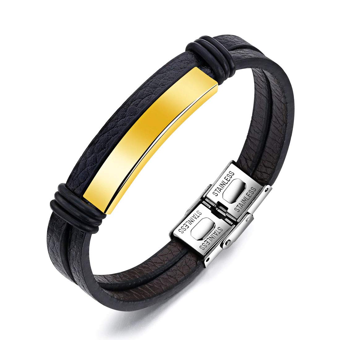 Jewels Galaxy Stainless Steel Gold Leather Wrist Charm Bracelet for Men (CT-BNGG-49064) (B08153KCW3) Amazon Price History, Amazon Price Tracker