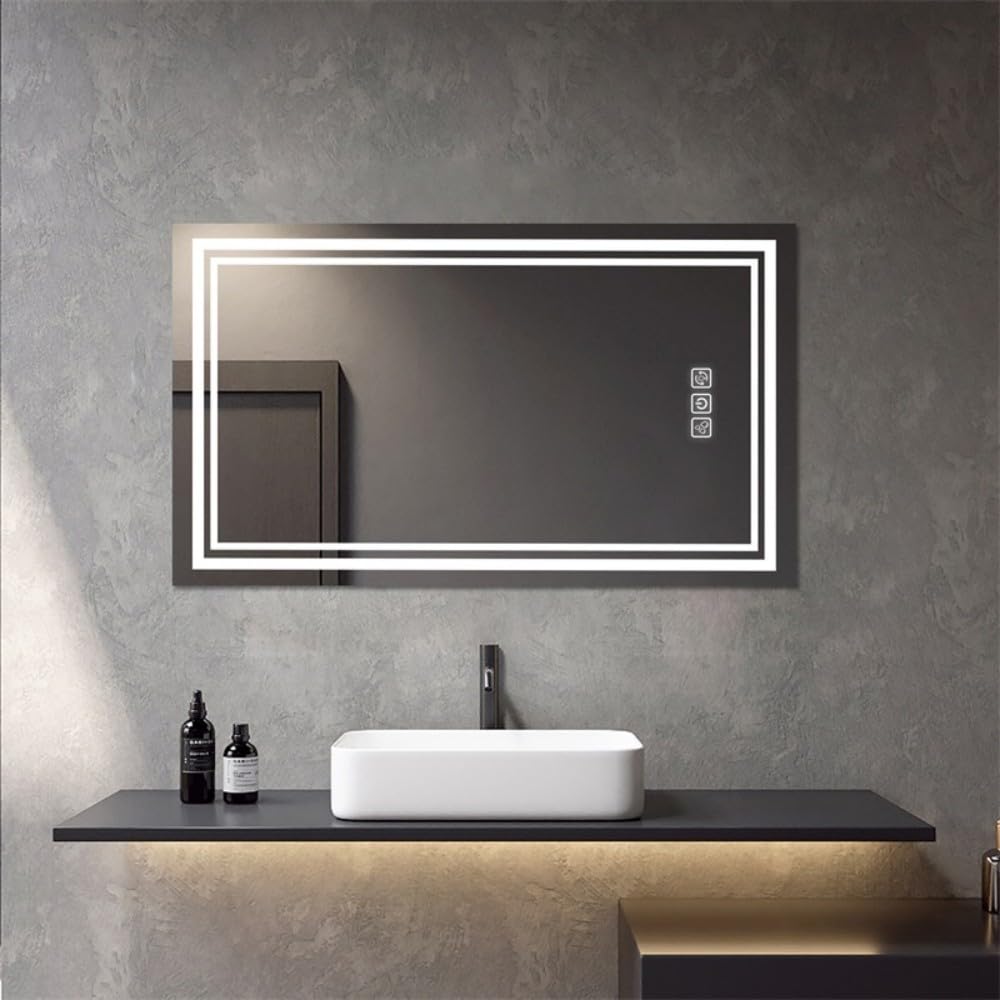 Bright LED Bathroom Mirror 40" x 24" Front Light, 5 Mins Defog, Full HD Reflected, 3 Colors Dimmable, Wall Mounted[Unable to Ship on Weekends, Please Note that]