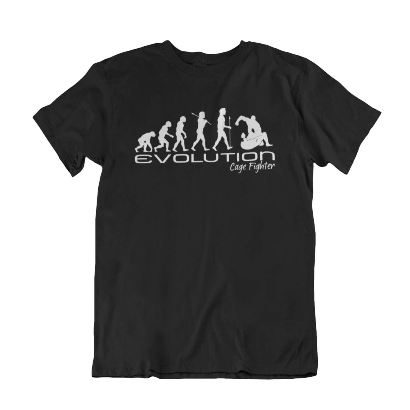 Jonny Cotton Men's Black Evolution Of A Cage Fighter - Mma Marital Arts Novelty T-Shirt (Large, )