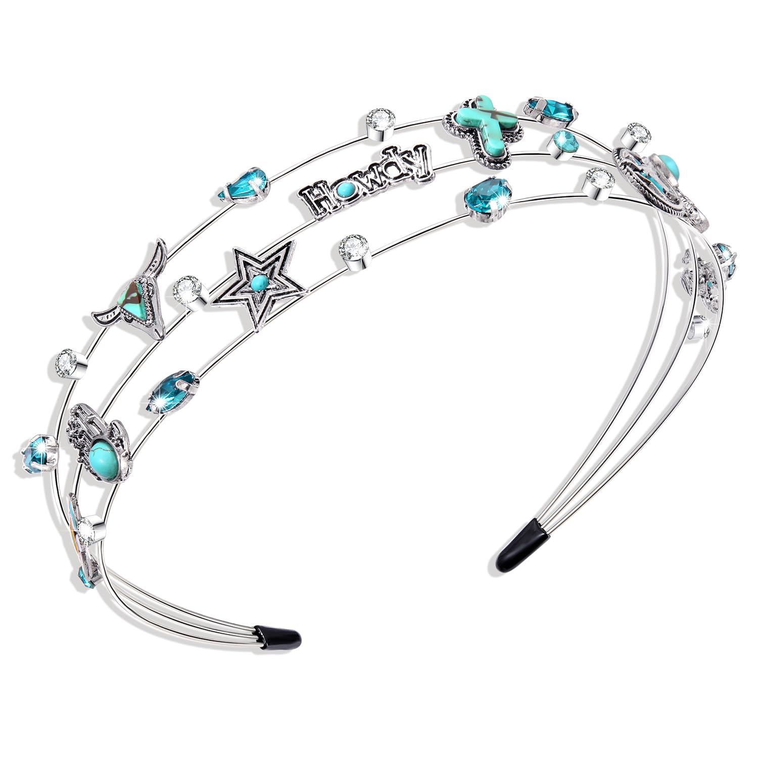 mokkia Western Headband for Women Wester Cowgirl Accessories Turqoise Howdy Star Cactus Headband Jeweled Rhinestone Headbands Western Outfits Country