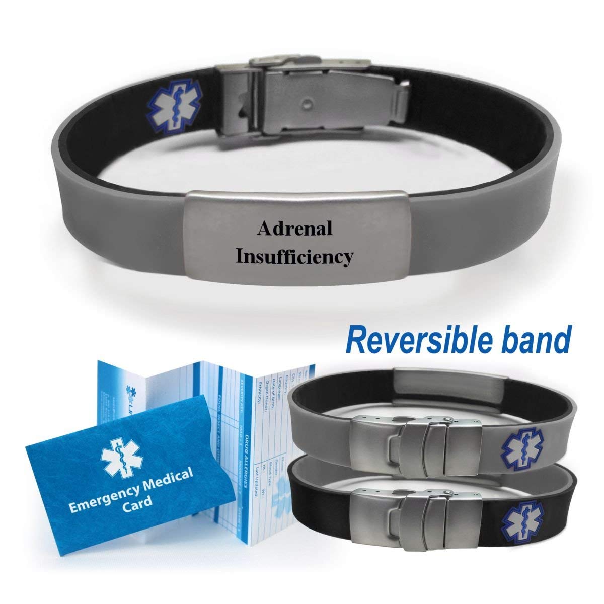 Adrenal Insufficiency Sport/Slim Reversible Medical ID Bracelets
