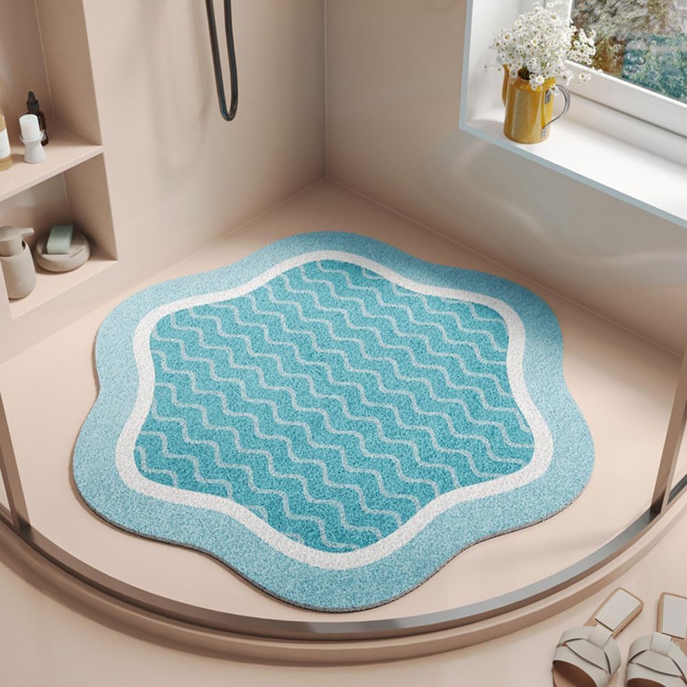 SSDDLZEQ High-end Floral-Pattern Rubber Loofah Shower Mat(Wave Blue,70cm)