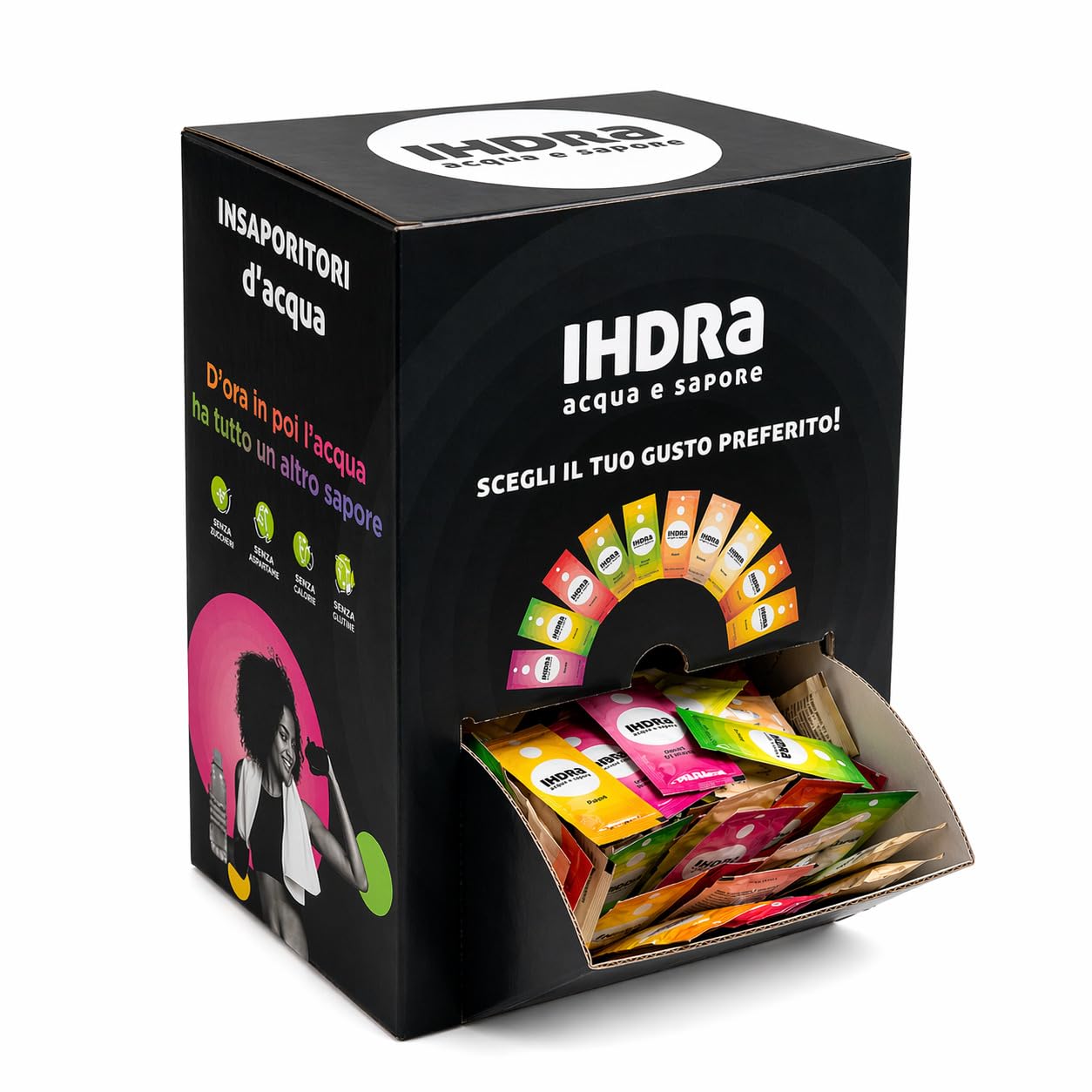 IHDRA – Insaporitore per Acqua 100% Naturale | Senza Zuccheri, Senza Glutine | Estratti di Frutta e Piante | 1 Bustina Da 1,6g Per 0,5L | (1.6 g (Dispenser 300), Gusti Misti (300 bustine))