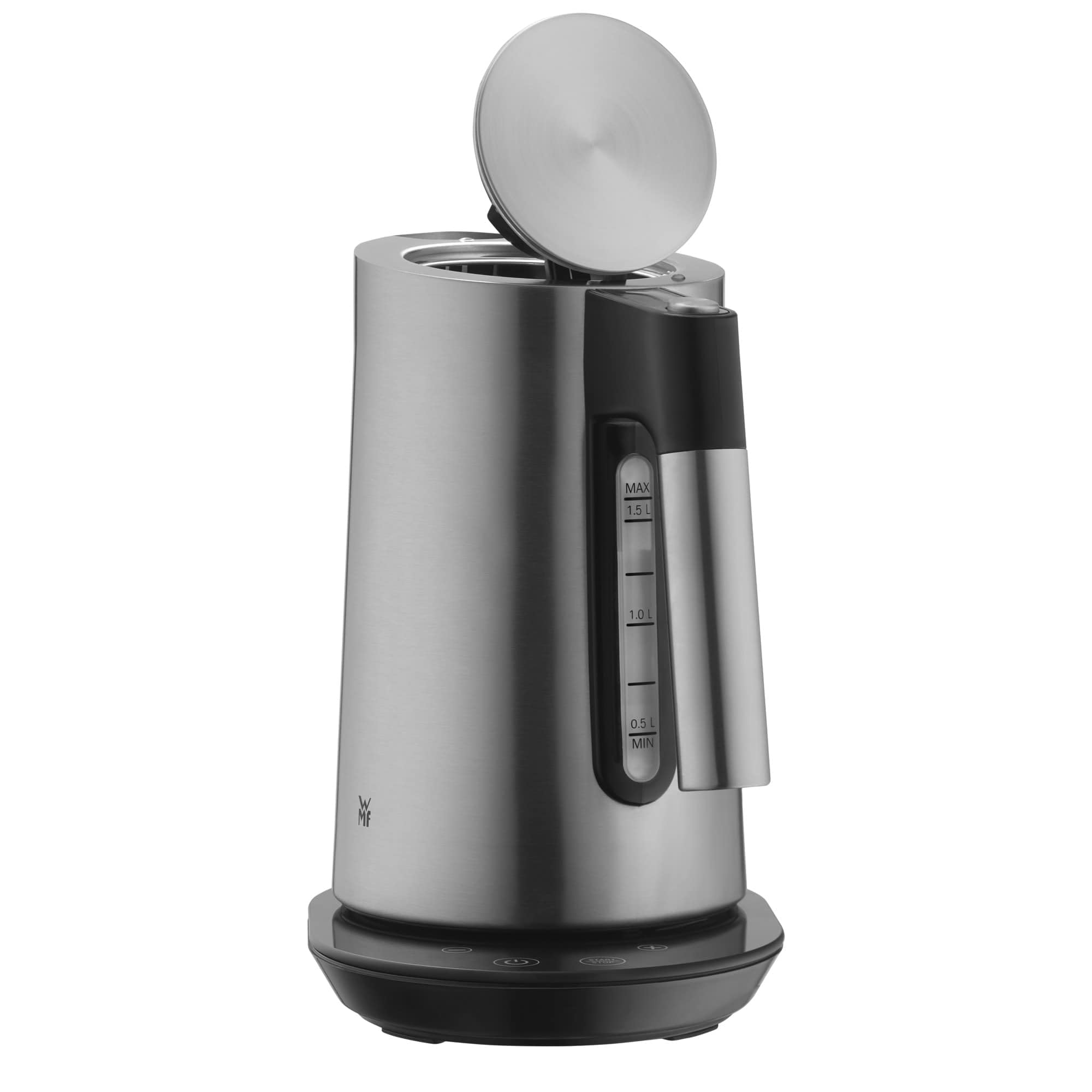 WMF Kineo Hervidor de agua con ajuste de temperatura, 1,6 l, filtro de cal, 3000 W, indicador de temperatura en vivo, hervidor eléctrico de agua de acero inoxidable mate