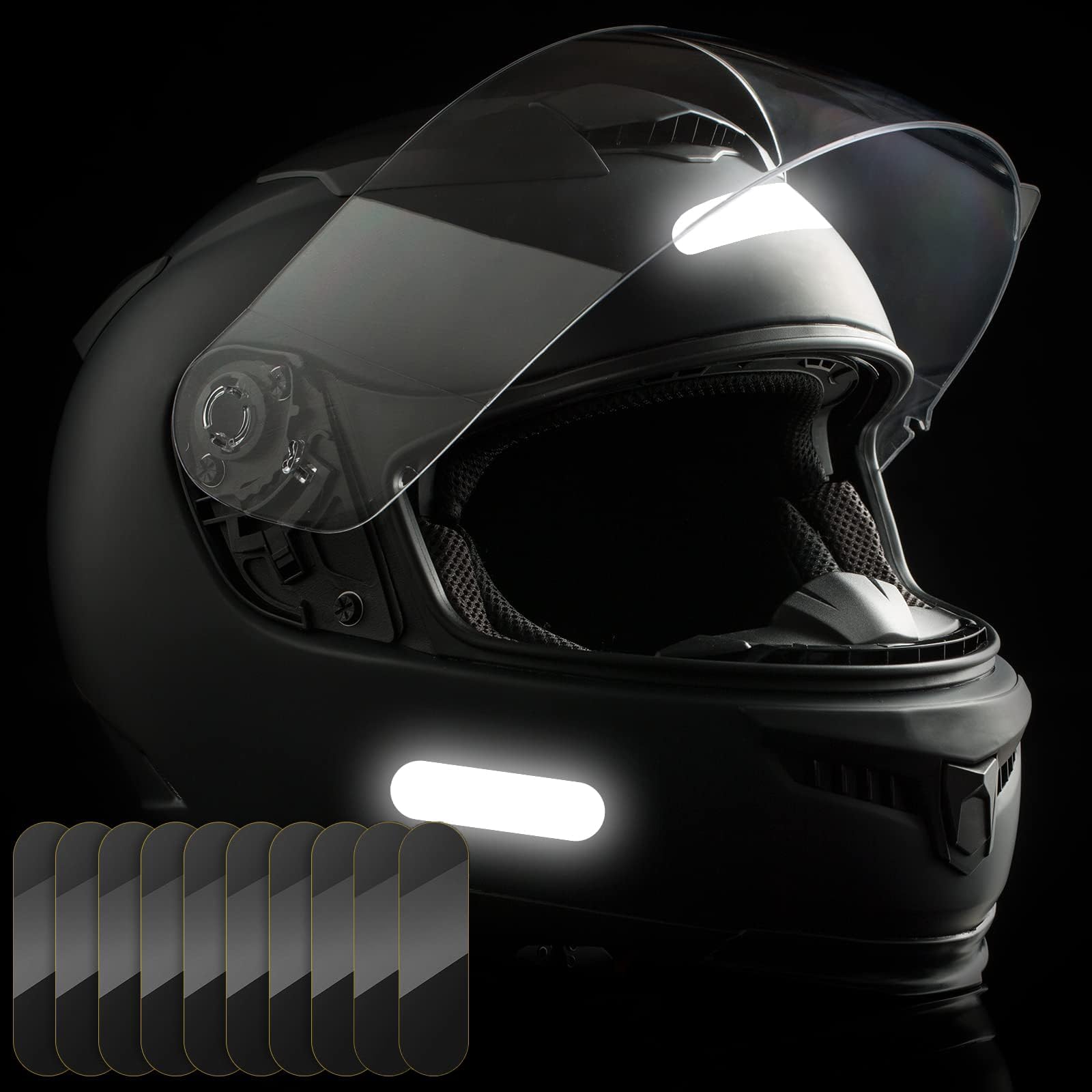 Reflective Stripes Stickers for Motorcycle Helmet, 10 Pieces Safety Decals Stickers for Motorcycle High Visibility Motorcycle Helmet Stickers Adhesive Black Reflective Tape for Bicycle Racing Helmets