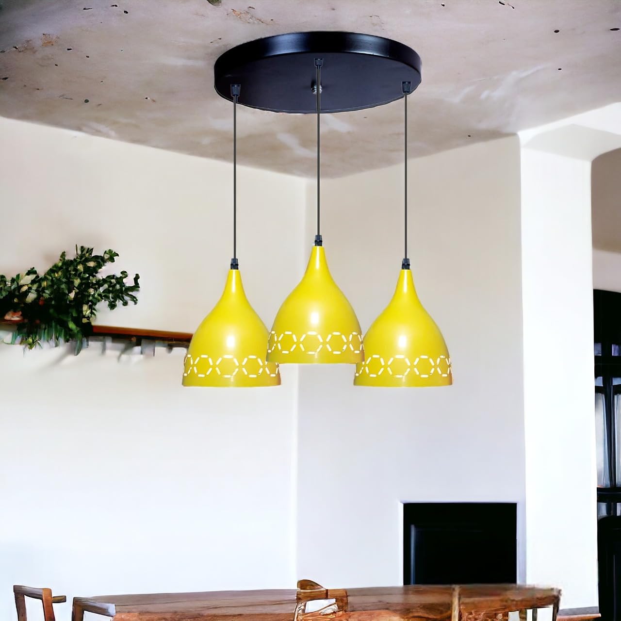 GreyWings Aluminium 3 Light Cluster Hanging Laser Cutting 6 Inches Shade Light, Yellow (Bulb is not Included). 3 Light Cluster-picture-19